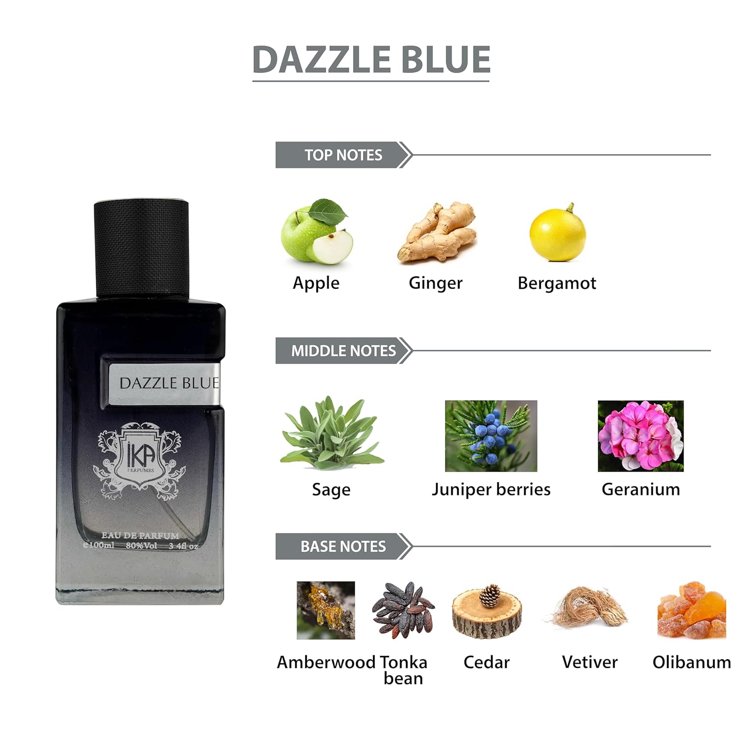 IKA Dazzle Blue Eau De Parfum For Men - 100ml | Bold Blue-Toned Perfume for Men | Dazzling Scent That Combines Strength with Freshness