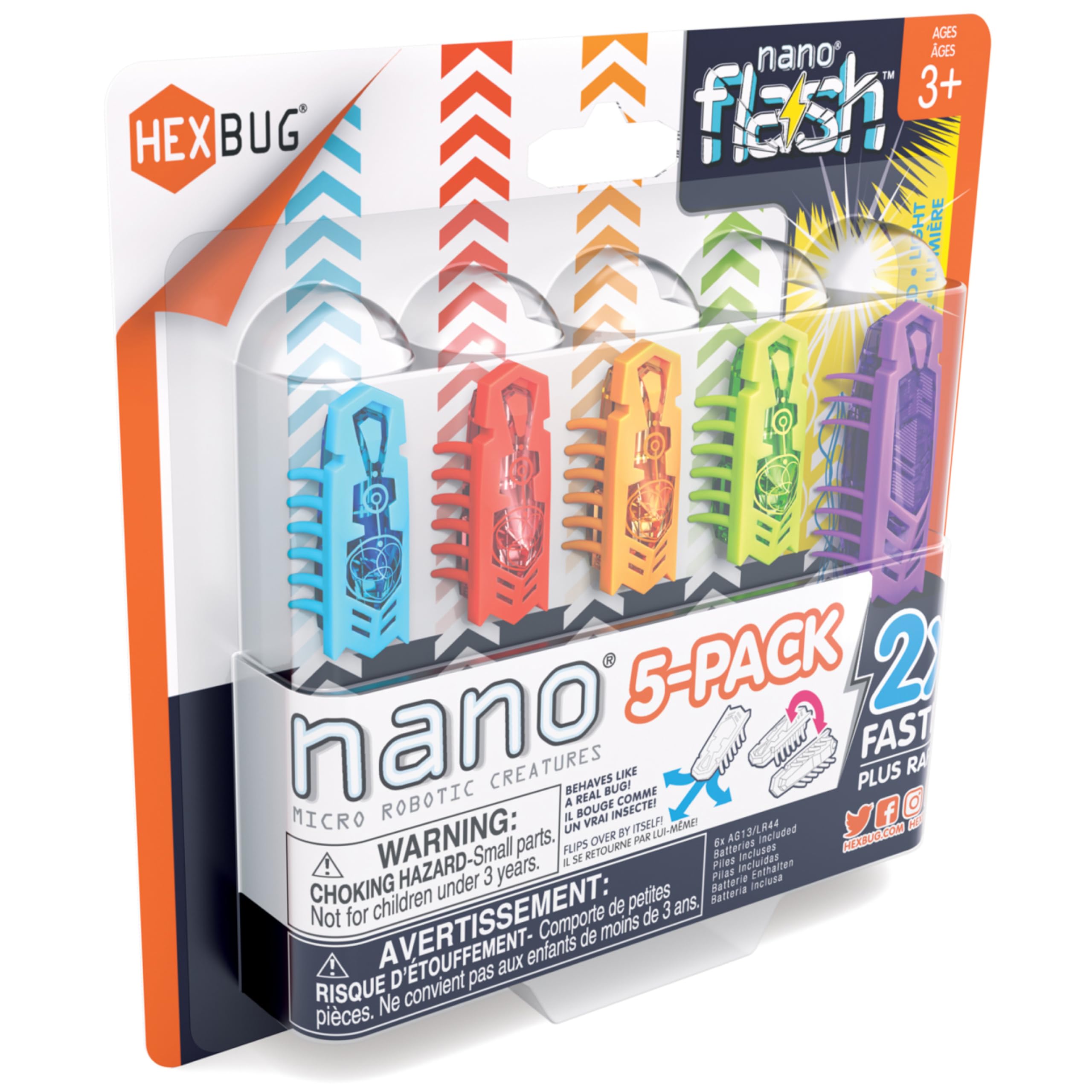 مجموعة HEXBUG Nano من 5 قطع، 4 حشرات نانو مع فلاش نانو إضافي، ألعاب حسية للأطفال والقطط بتقنية الاهتزاز، مجموعات STEM ولعبة روبوت صغيرة للأطفال من سن 3 سنوات فما فوق