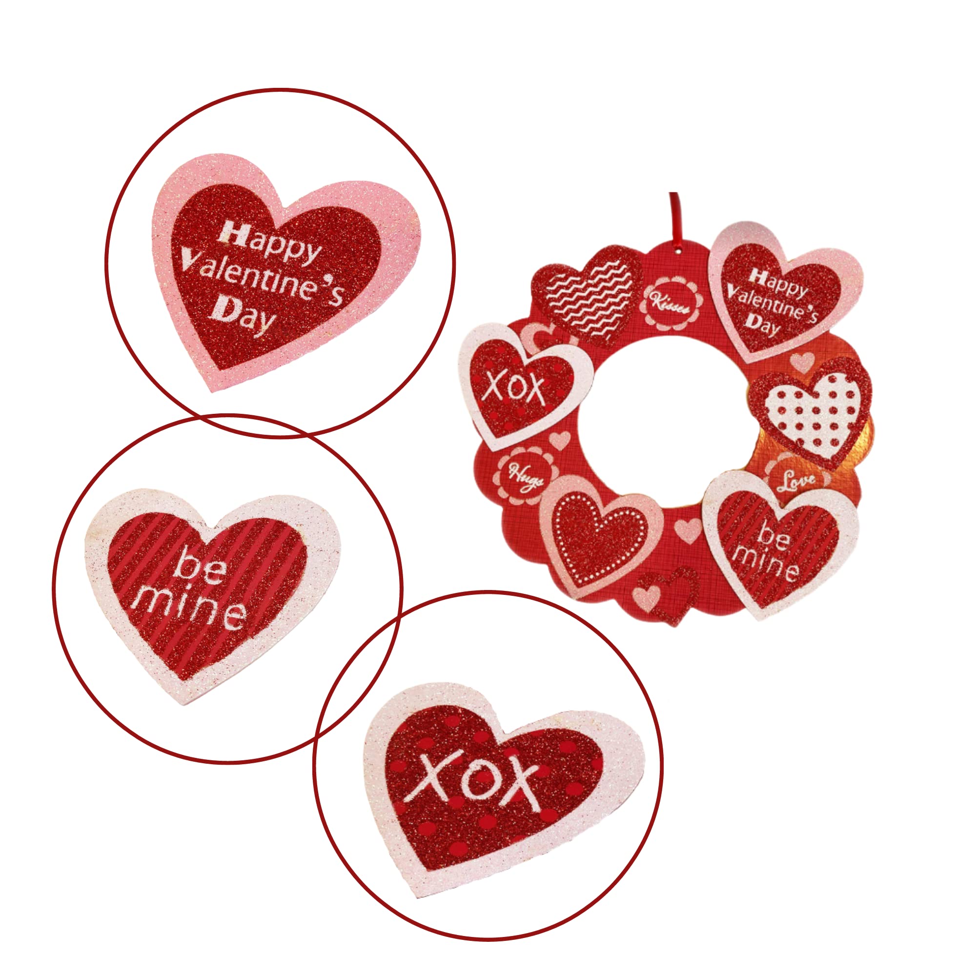 Ja'Cor Valentines Wreath Sign Red Pink White Valentine Heart Wreaths 1Ct, Hanging Decor