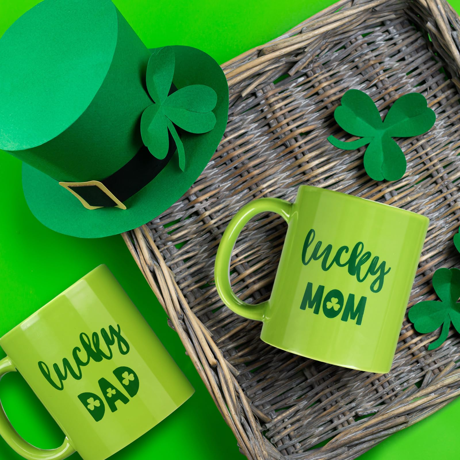 طقم أكواب قهوة SiliFine بطبعة "أم محظوظة وأب محظوظ" بمناسبة عيد القديس باتريك