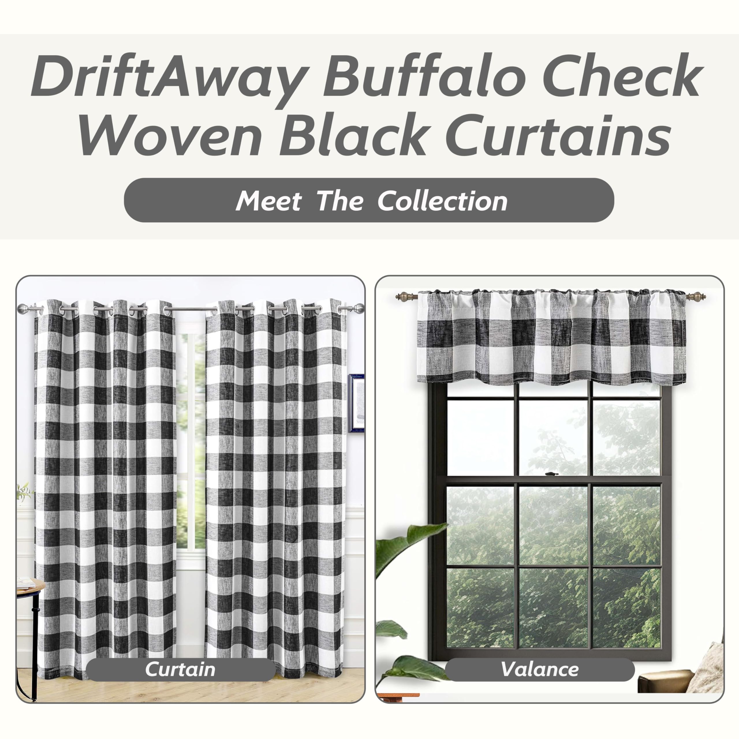 ستائر DriftAway Buffalo Plaid Check المنسوجة والمبطنة بنقشة مربعات حرارية معتمة مكونة من لوحين 127 × 213 سم (أسود)