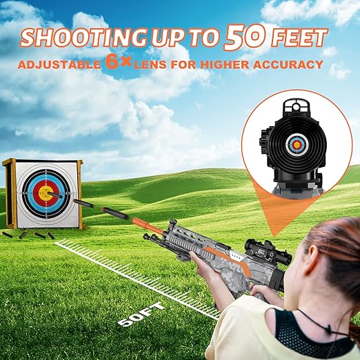 Launcher Automatic Toy Gun Sniper with Scope - 3 Modes Toy Foam Blasters with Bipod, 2 Magazine Clips, 100 Bullets, DIY Toys for Boys Kids Age 6-12 (Grey)
