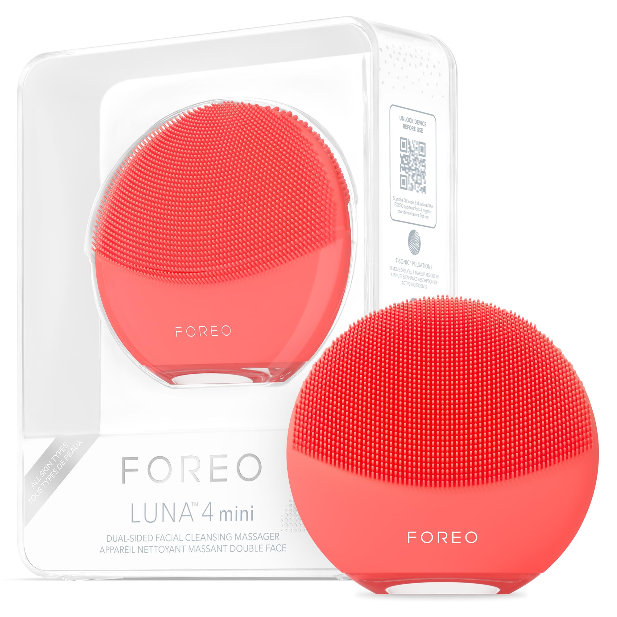 FOREO Luna 4 Mini Face Cleansing Brush & Face Massager | Premium Face Care | for All Skin Types, Coral