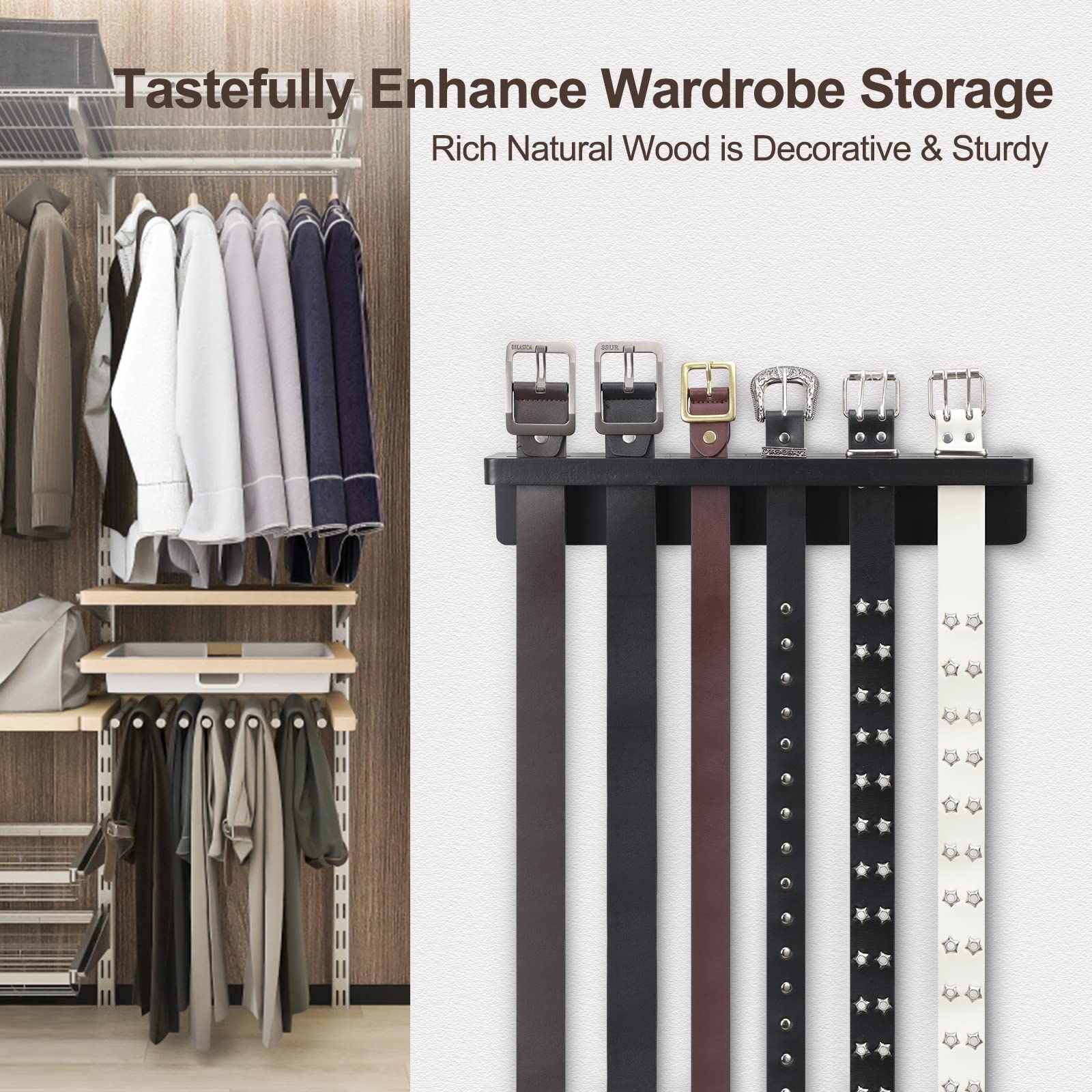 UGZOO Tie Rack and Belt Organizer for Closet, 2-in-1 Belt Hanger and Tie Organizer (Black)