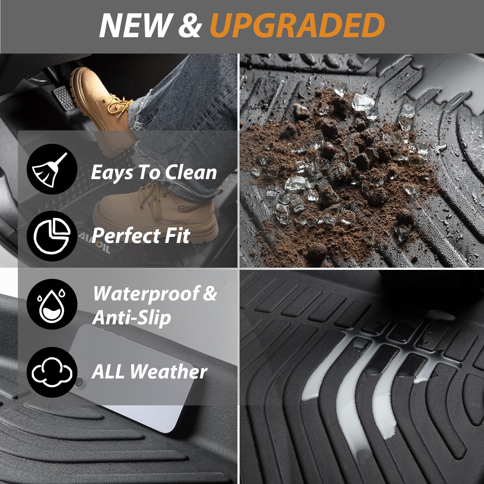 سجادات أرضية وبطانة شحن AIPOIL® مخصصة لسيارة جيب جراند شيروكي 2022 2023 2024 (ليست لطرازات L أو WK) باللون الأسود