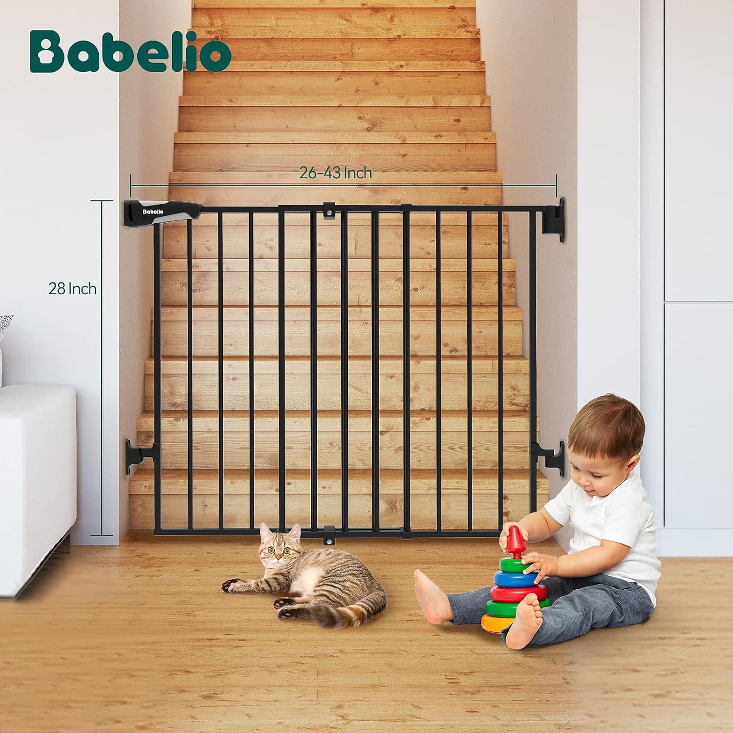 Babelio 66x109 cm No Bottom Bar Baby Gate for Babies, Elders and Pets(Black)
