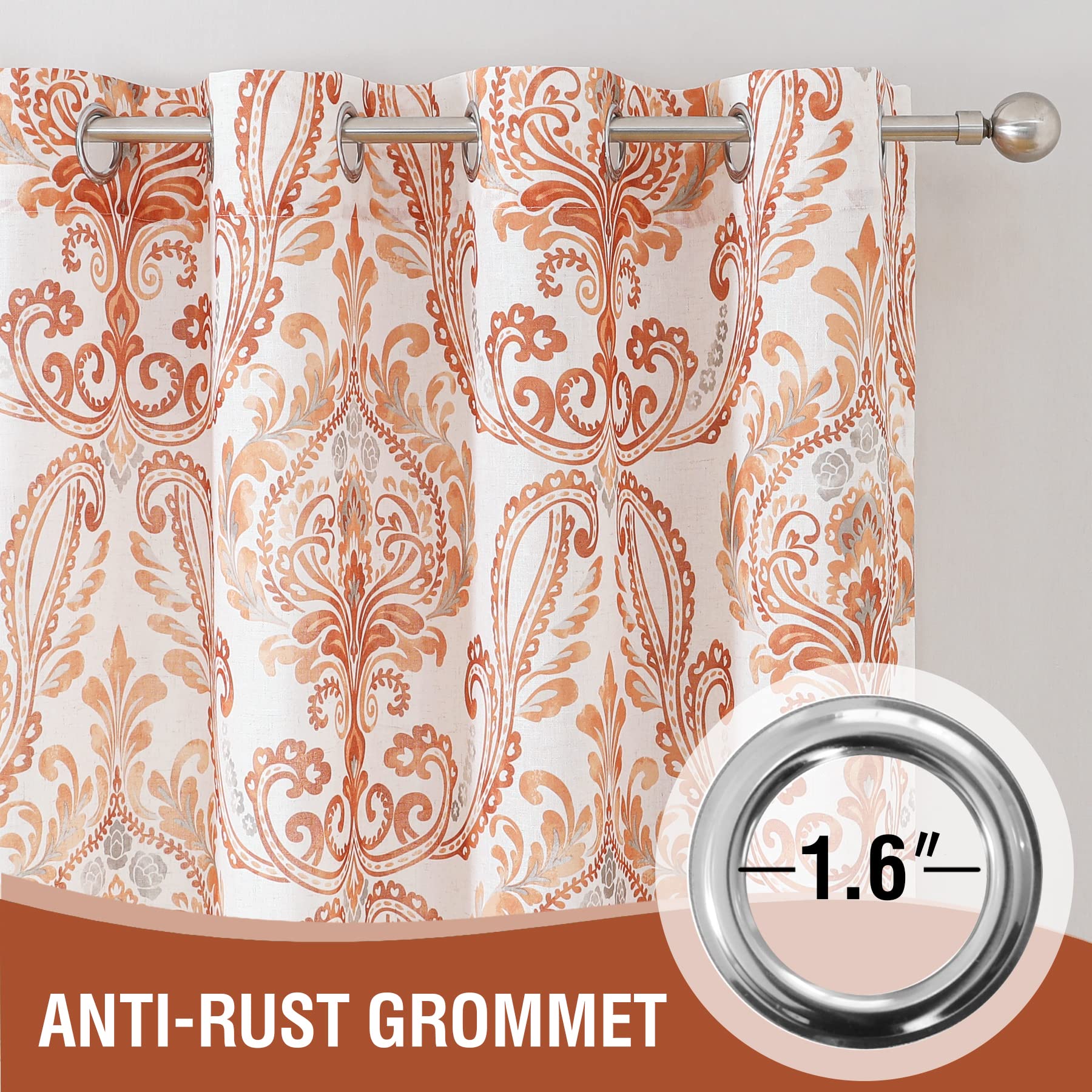 ستائر كتان من H.VERSAILTEX بطول 160 سم، مكونة من لوحين، لون أحمر تيري، بنقشة زهور