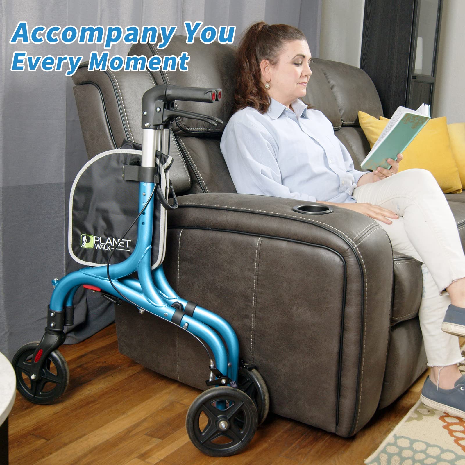 Planetwalk Premium 3 Wheel Rollator Walker for Seniors - Ultra Lightweight Foldable Walker