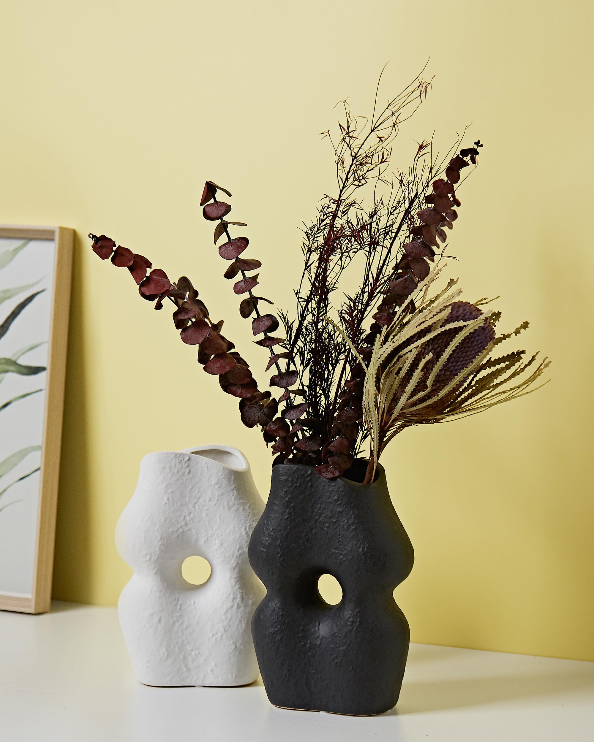 UPWOIGH White Black Ceramic Vase Set of 2,Modern Boho Flower Vase Home Décor