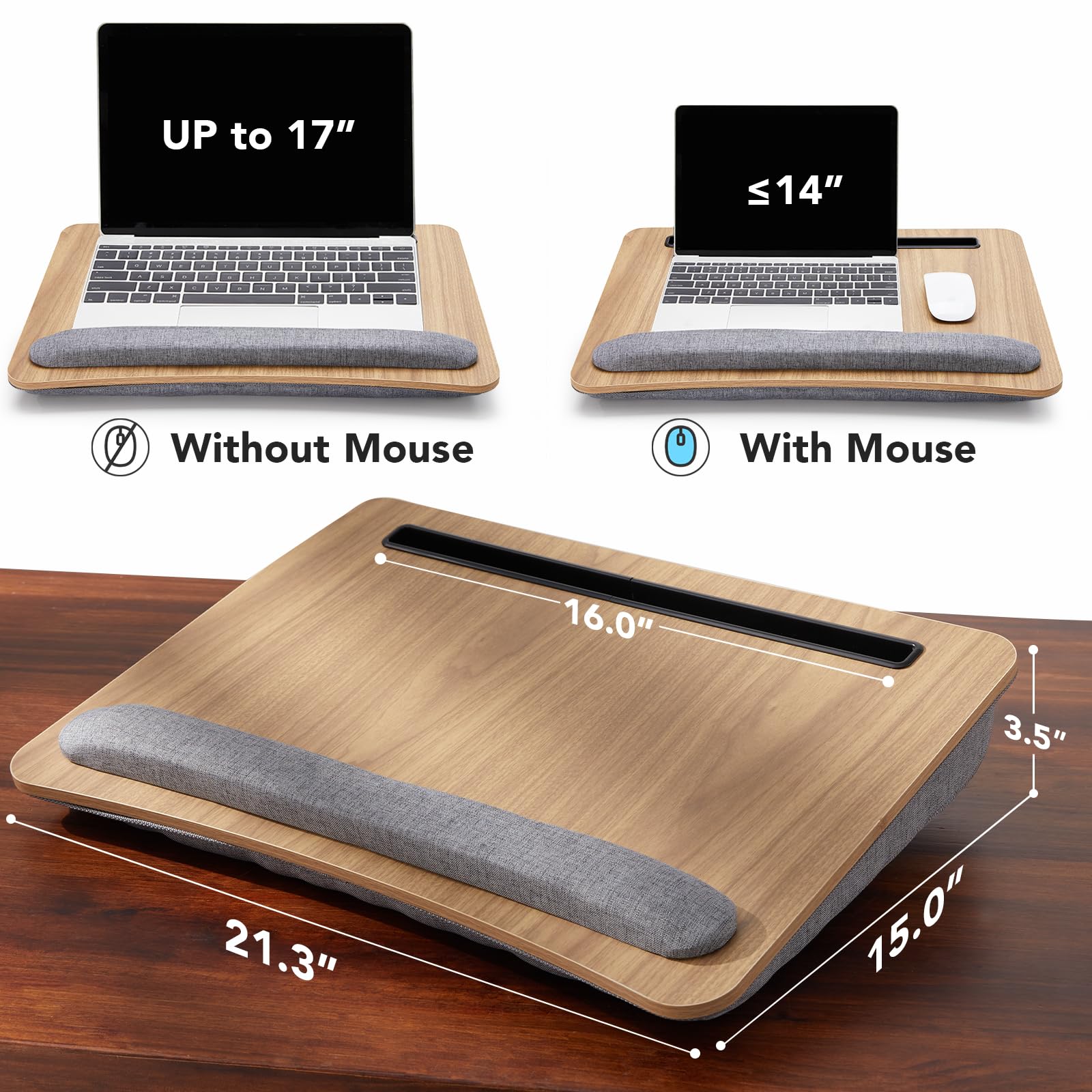 HUANUO Lap Laptop Desk-Portable Lap Desk with Cushion, Fits up to 43 cm Laptop, with Anti-Slip Strip & Storage Function
