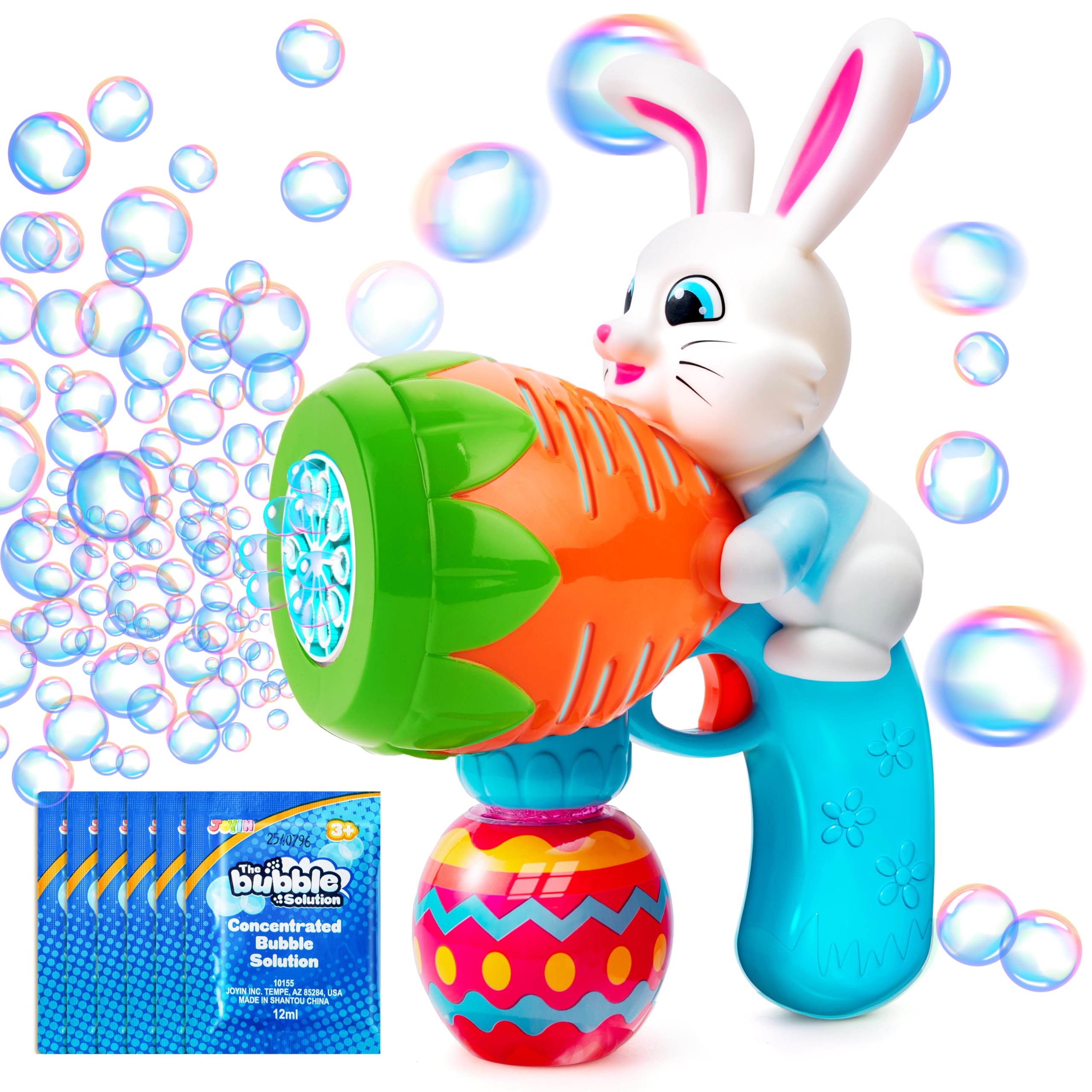 Sloosh Light Up Easter Bubble Gun for Toddler, Bunny Easter Toys for Kids Ages 3-8, Rabbit Bubble Machine Gun with 6 Bubble Refill Solution for Party Easter Gifts, Easter Basket Stuffers