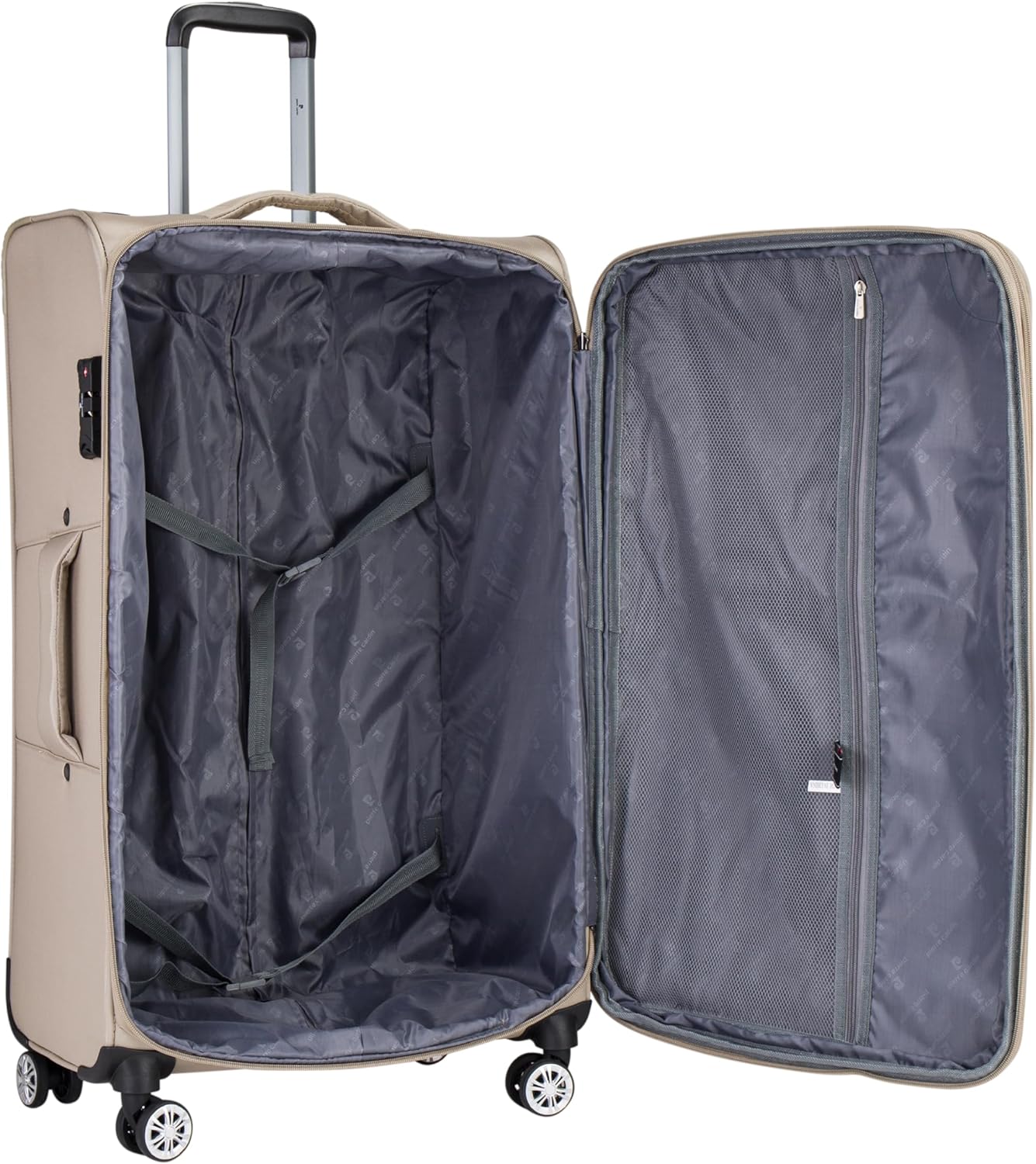 Pierre Cardin Softside Luggage Set of 3 Extra Large Size, Premium and Lightweight Fabric Material Suitcase, ANTI Theft Double Zipper, Expandable, 4 Double Wheels (Beige)