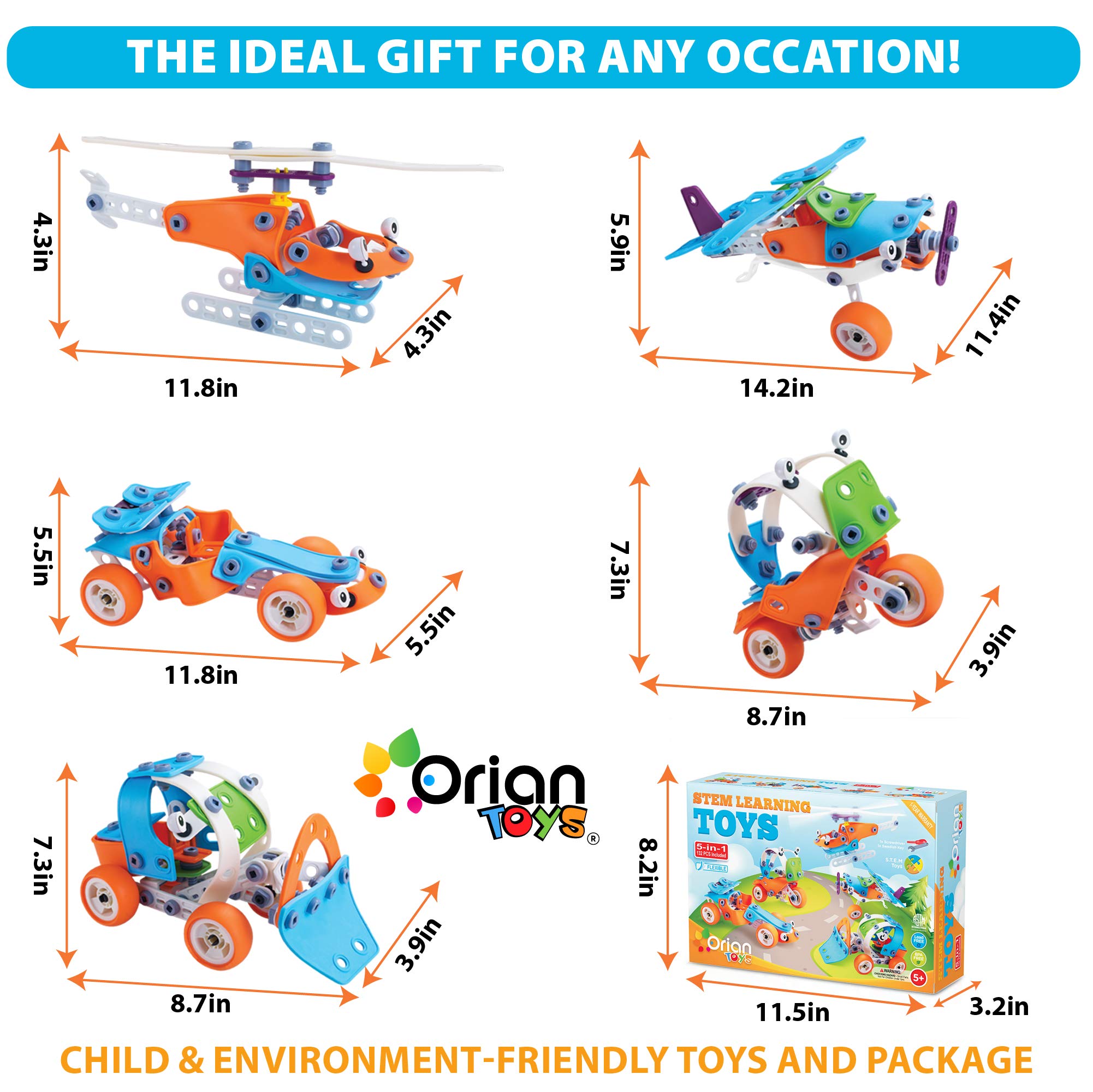 Orian 5 in 1 STEM Learning Toys for Boys and Girls, Best IQ Builder STEM Learning Toys