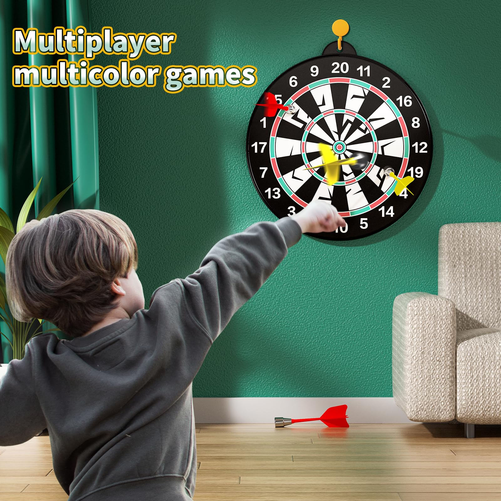 Doloowee Kids Board Magnetic Dart Game 14 PCS Indoor Outdoor Party Games Toys Gifts