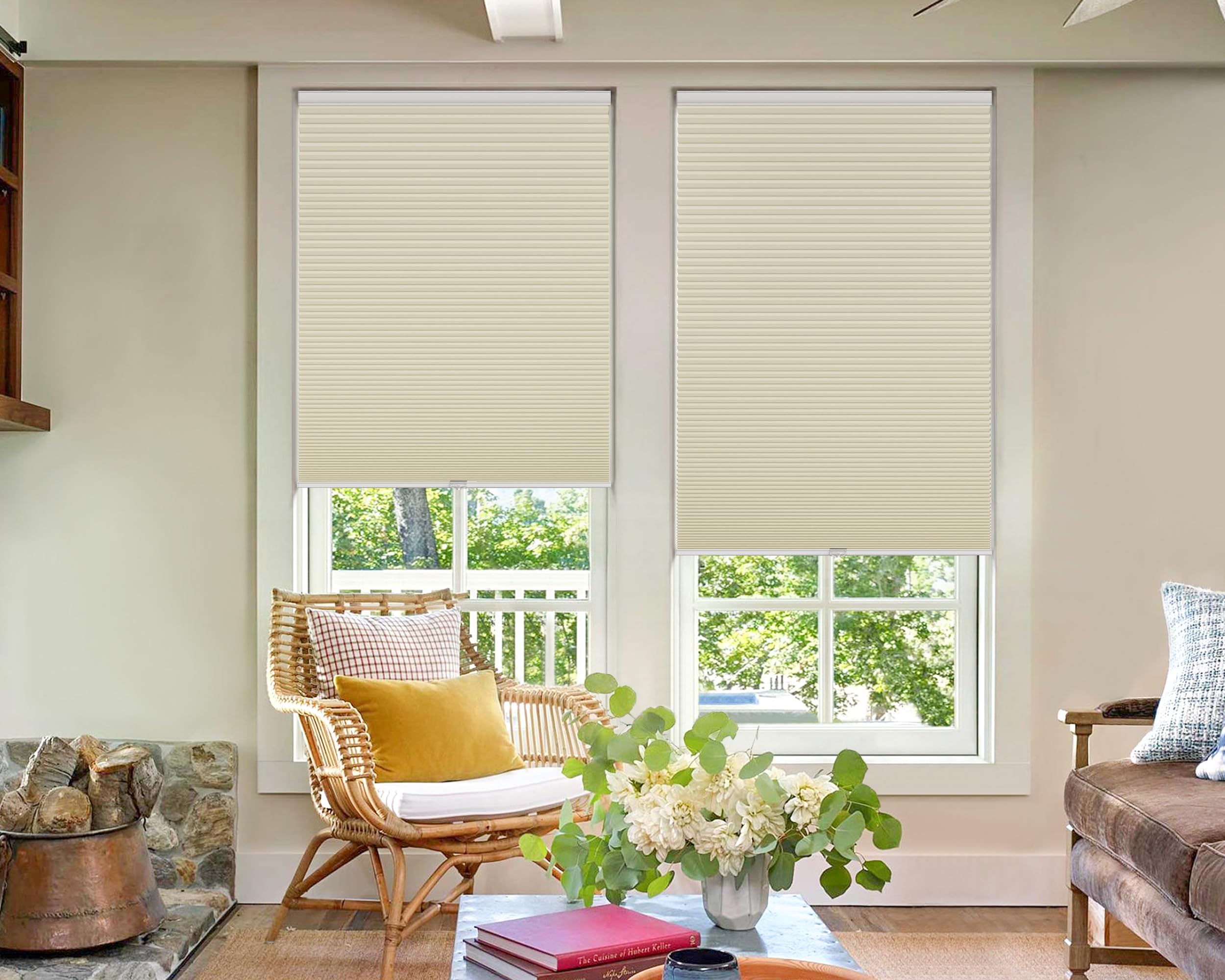 ستائر لازبليندز الخلوية اللاسلكية، ستائر تعتيم قرص العسل، مقاس 91.44 سم عرض × 182.88 سم ارتفاع، كريمي