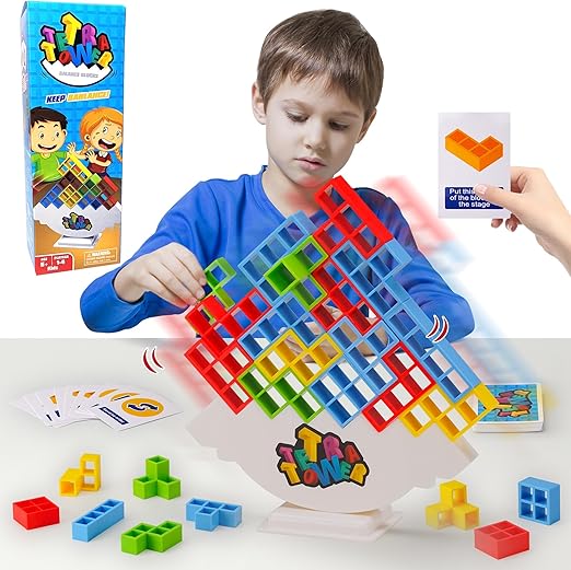 Bantuya 32 Pcs Tetra Tower Stack Games Board Games for 2 Players+ Family Games, Parties, Travel, Kids & Adults Team Building Blocks Toy (32pcs)