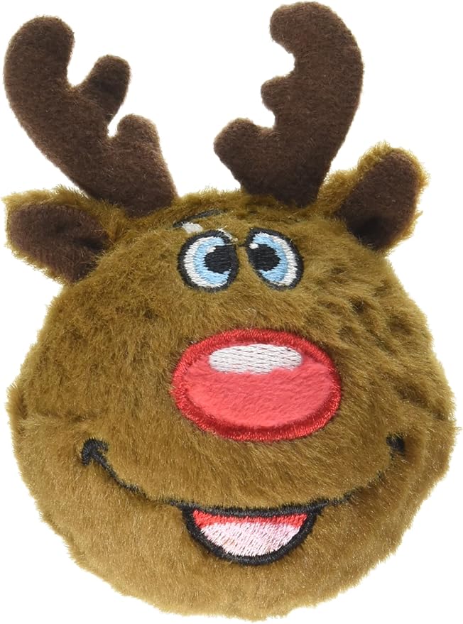 Fabdog Faballs Dog Ball Toys - Super Squeaky Durable Dog Toys for All Breeds - Plush Dog Squeak Toy Balls | Reindeer Small