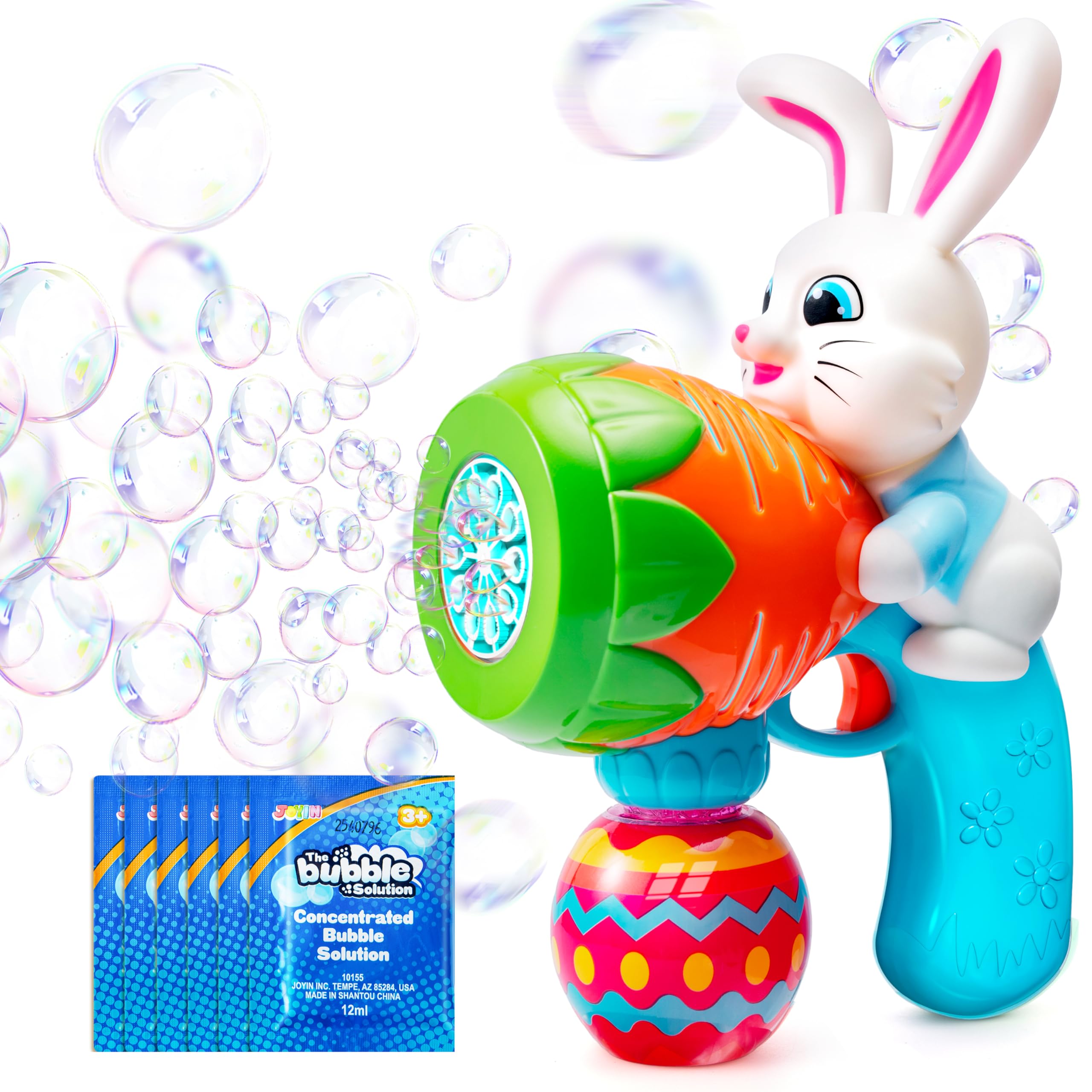 Sloosh Light Up Easter Bubble Gun for Toddler, Bunny Easter Toys for Kids Ages 3-8, Rabbit Bubble Machine Gun with 6 Bubble Refill Solution for Party Easter Gifts, Easter Basket Stuffers