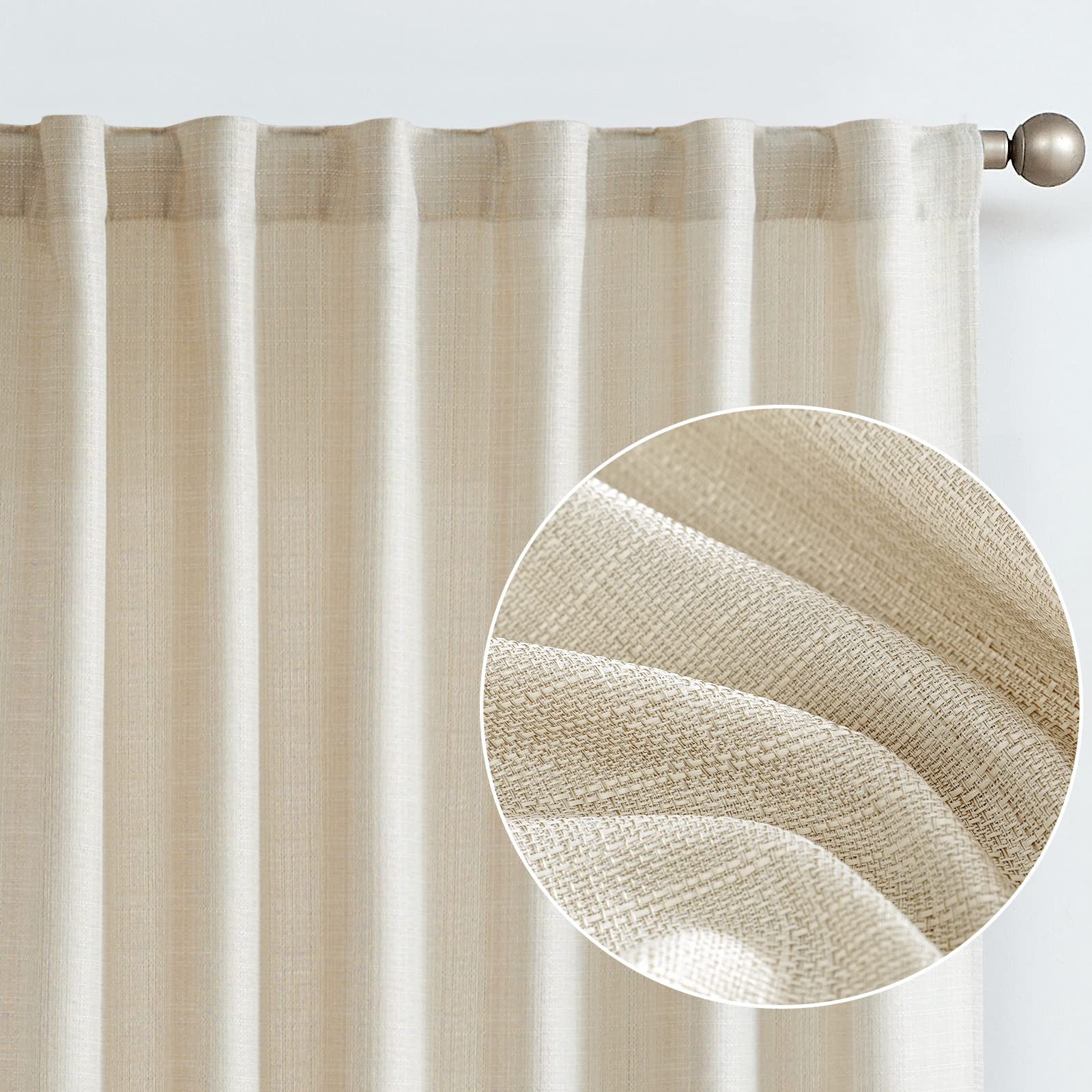 jinchan Curtains for Living Room Bedroom Linen Textured Curtains 213 cm Long 2 Panels Beige Farmhouse Curtains Casual Weave Back Tab Drapes Light Filtering Window Curtains Set Heathered Beige