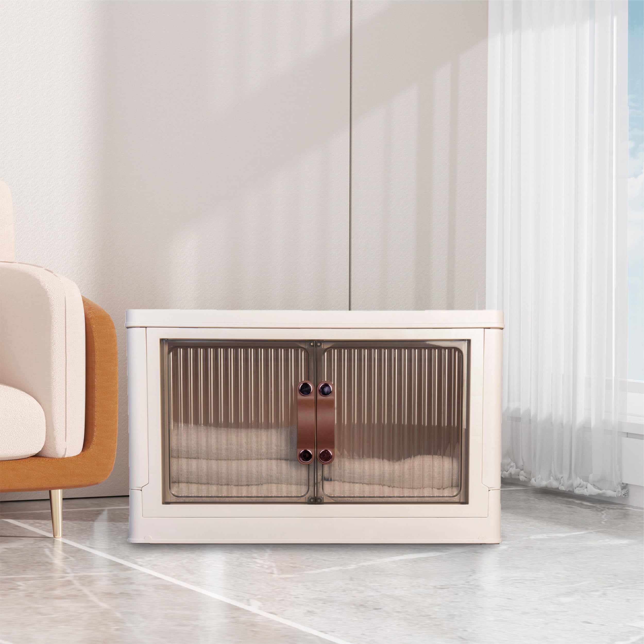 HomeStrap Plastic Rolling Stacker with Wheels (Pack Of 1) | Foldable Stackable Storage| Box Collapsible Storage Bins with Handle for Cloth, Spacesaver Organizer Storage Box with Door, Brown