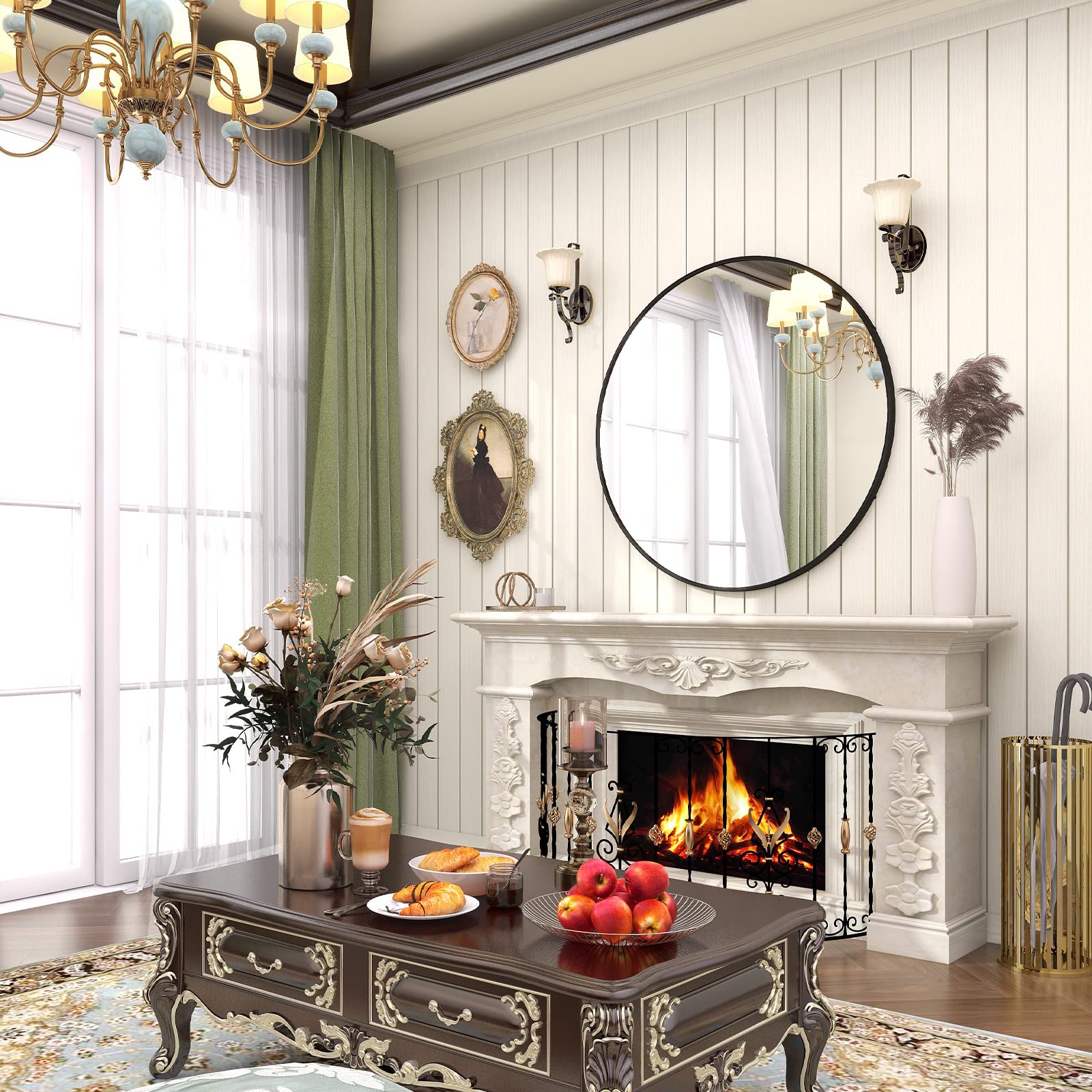 BEAUTYPEAK 45 cm Round Mirror, Black Metal Frame Circle Mirror