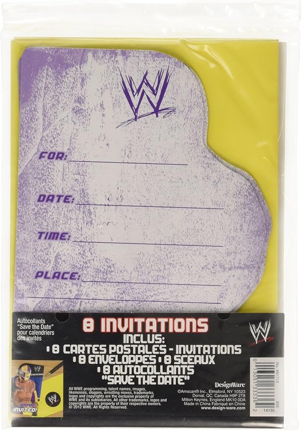 Amscan WWE 8-Invitations and Envelopes