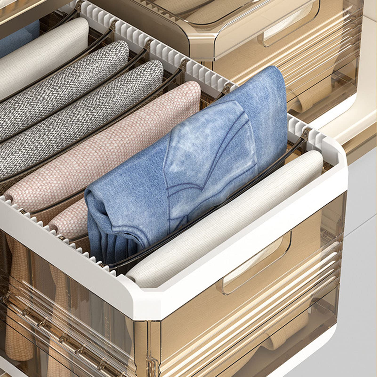 Foldable Closet Organizers, Clothing Compartment Storage Box Stackable Save Space Slide Rail Design Clear PP for Bedroom (with Lid 9 Grids)