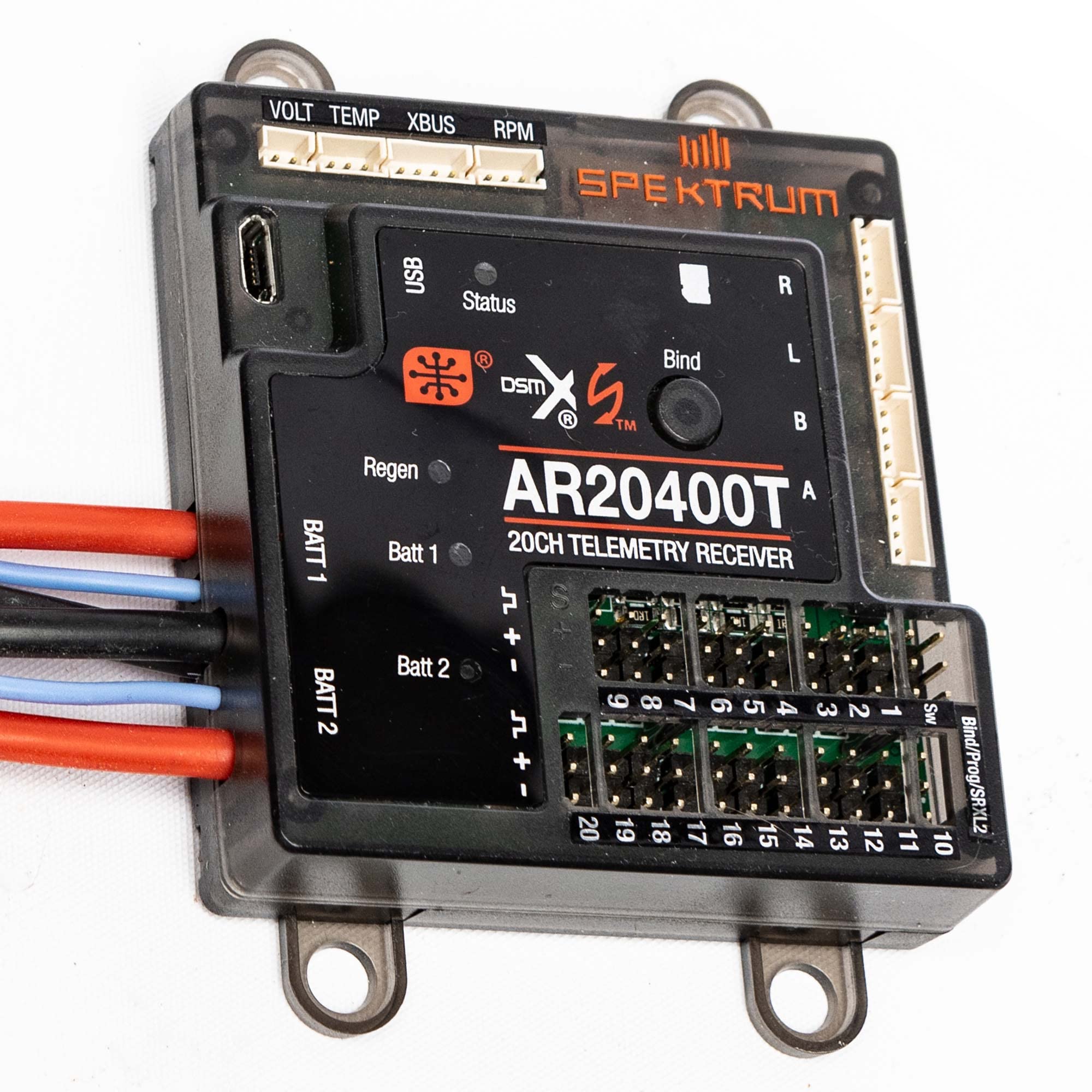 جهاز استقبال القياس عن بعد Spektrum AR20400T PowerSafe ذو 20 قناة، SPMAR20400T، متعدد