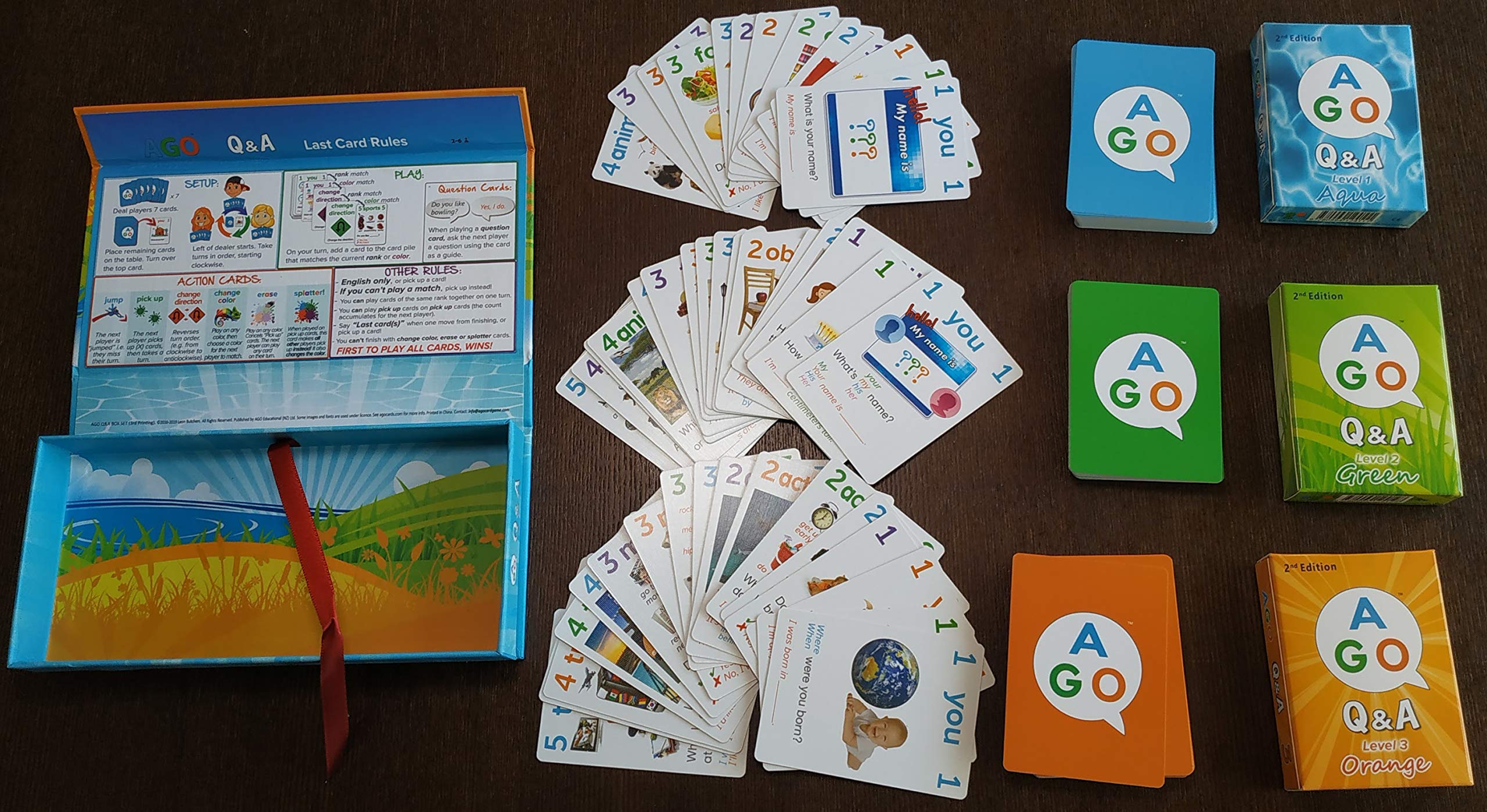 AGO QnA ESL Card Game for Learning English. 3 Level Box Set. Practice English Conversation Through Play!