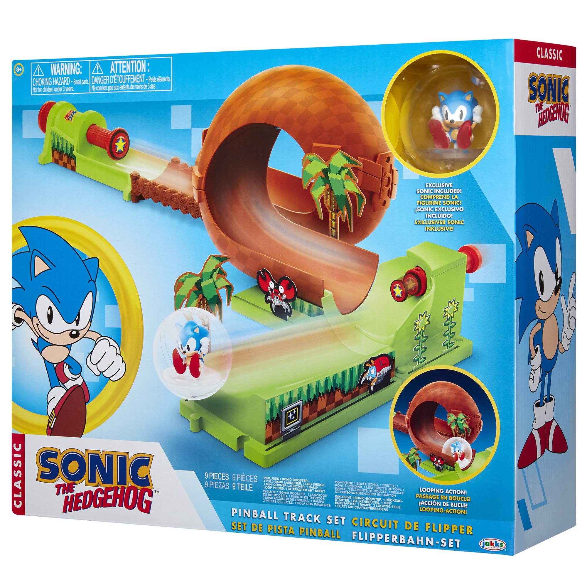 Sonic The Hedgehog Pinball Green Hill Zone Pinball Track Play Set |Looping Action & Automatic Bumper | 9Piece with Exclusive Sonic Sphere Included