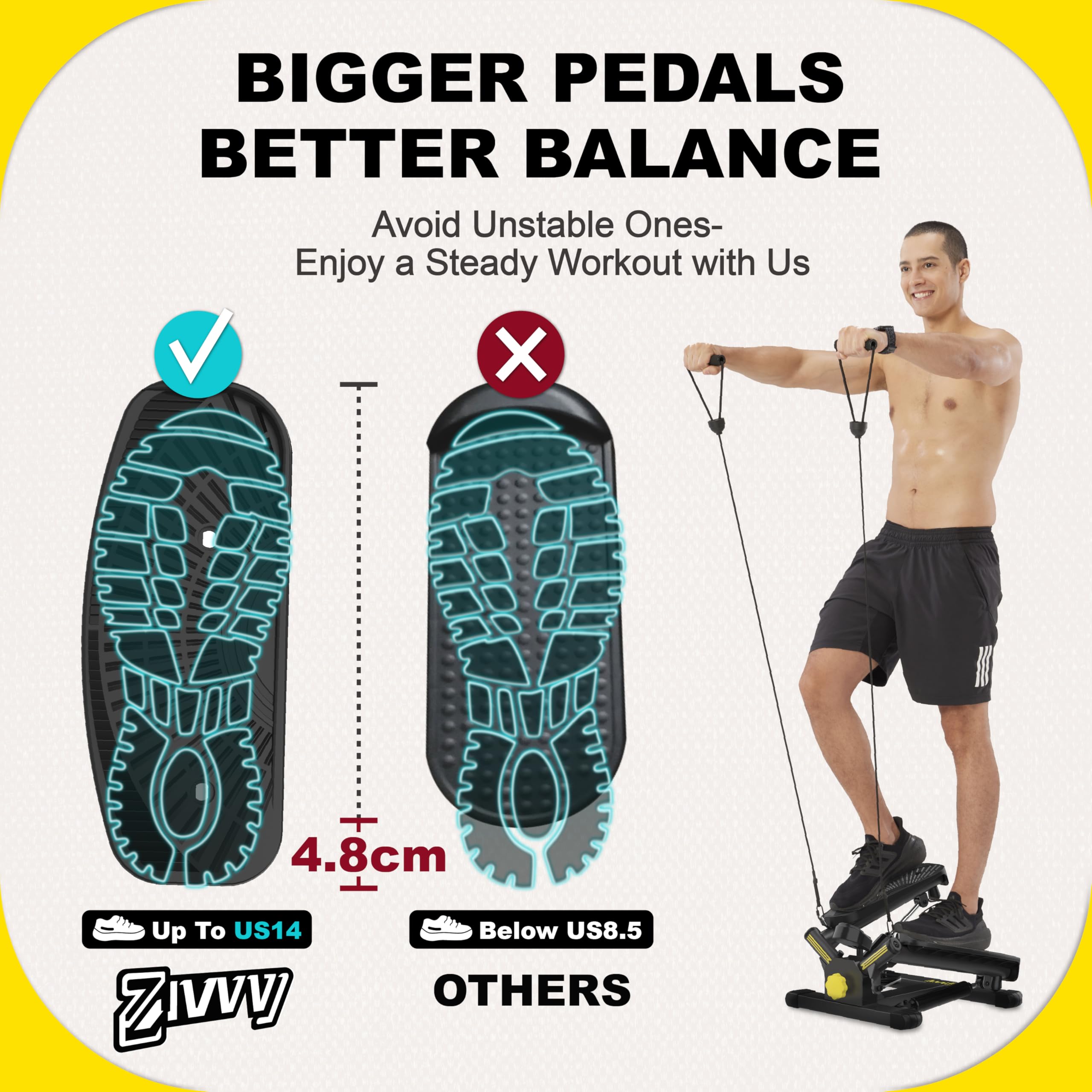 جهاز ZIWWVY Stepper مع أشرطة مقاومة، جهاز Stepper صغير بسعة 136 كجم