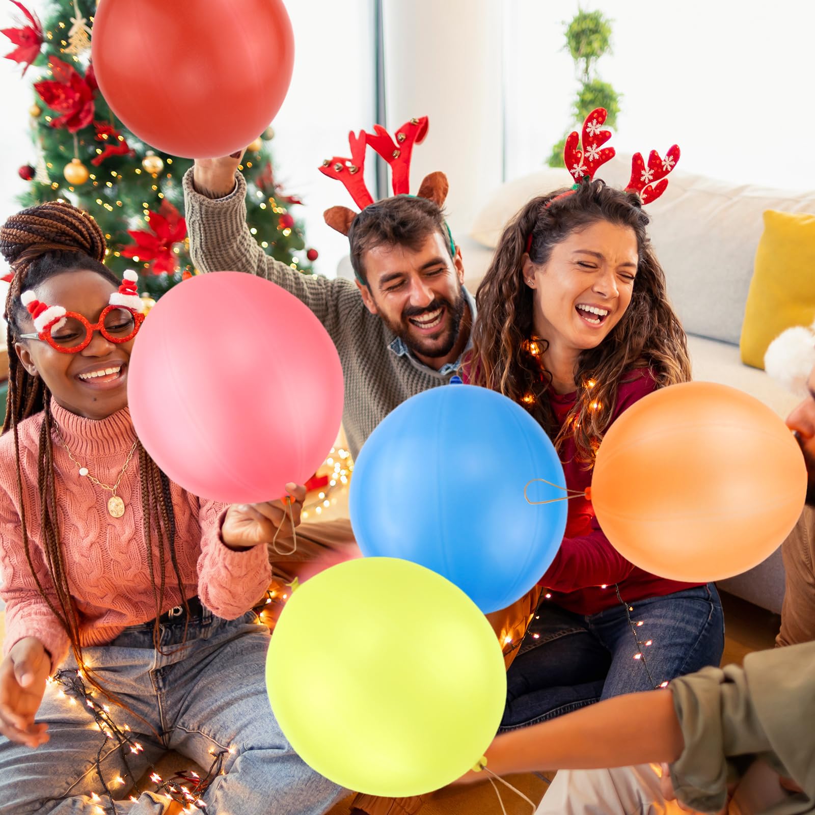 RUBFAC 75pcs Punch Balloons Punching Balloon Heavy Duty Party Favors For Kids, Bounce Balloons with Rubber Band Handle for Birthday Party