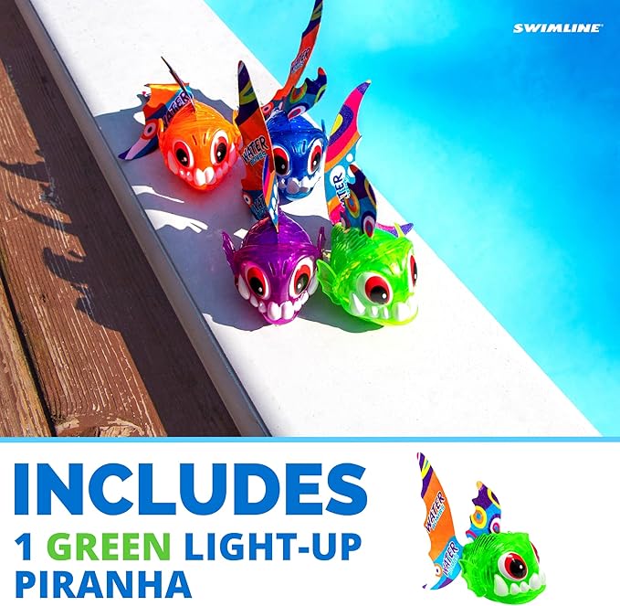Swimline LED Light-Up Piranha Dive Toy – Glowing Underwater Game for Kids | Perfect for Pool & Bath Fun