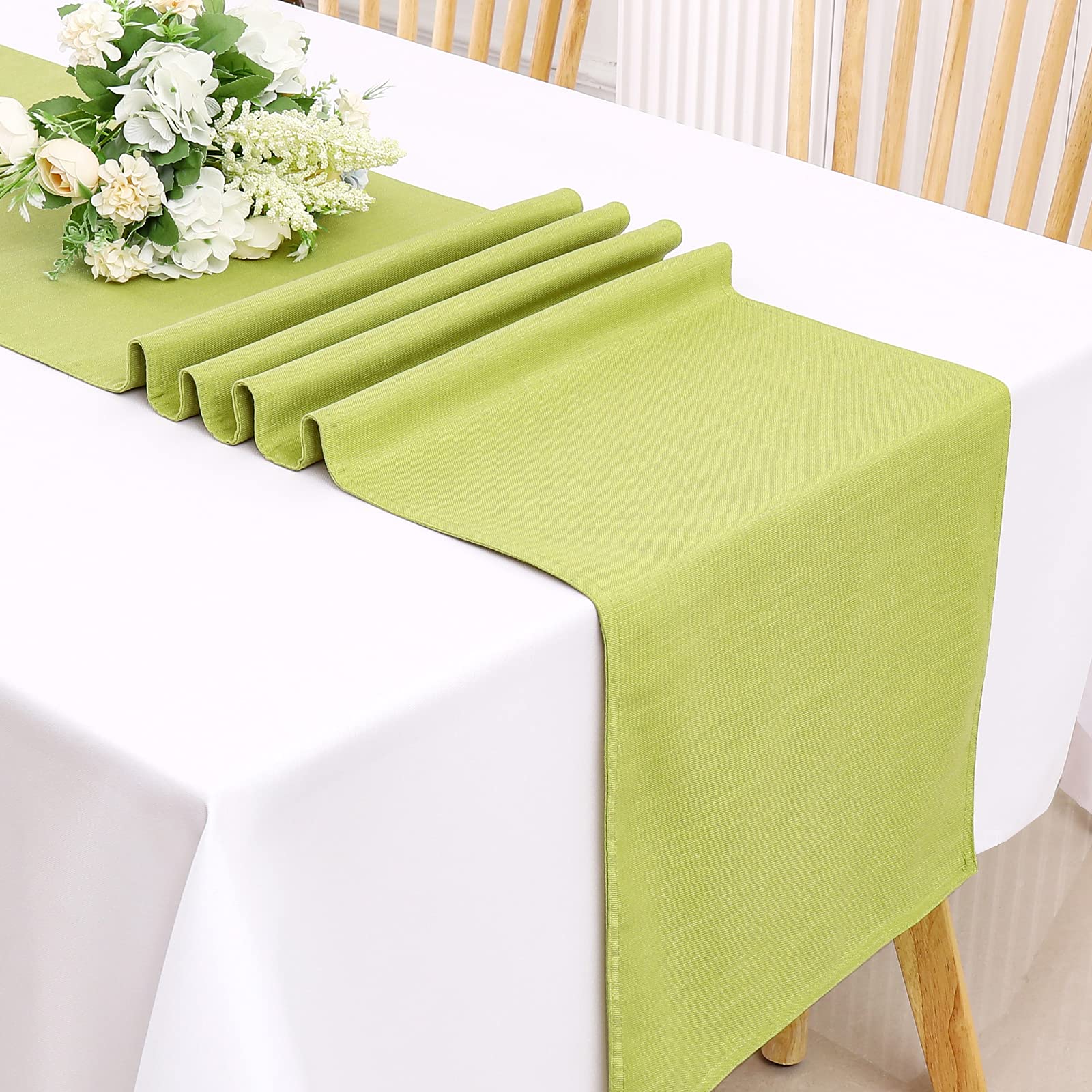 غطاء طاولة H.VERSAILTEX من الكتان الطبيعي المقاوم للماء والمزخرف بنسيج من الخيش الطبيعي، قطعتان، 35 سم × 183 سم، لون ليموني