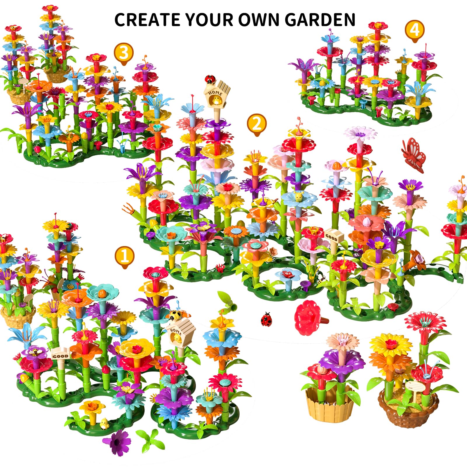 TEMI 138 Pieces Educational Mint Toy and Preschool Garden Game Set for Children Ages 3-7, Flowers Stacking Toy for Boys and Girls