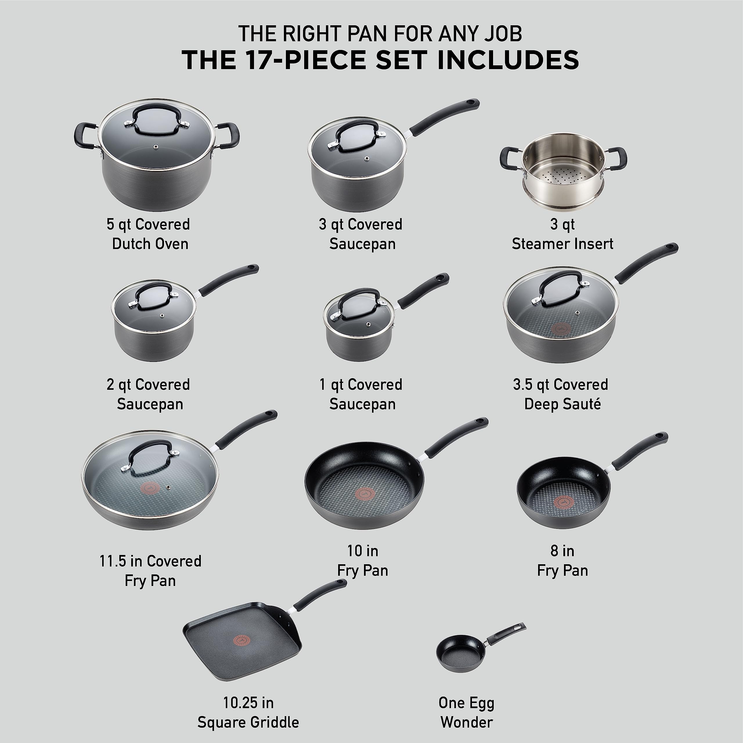 T-fal Ultimate Hard Anodized Nonstick Cookware Set 17 Piece