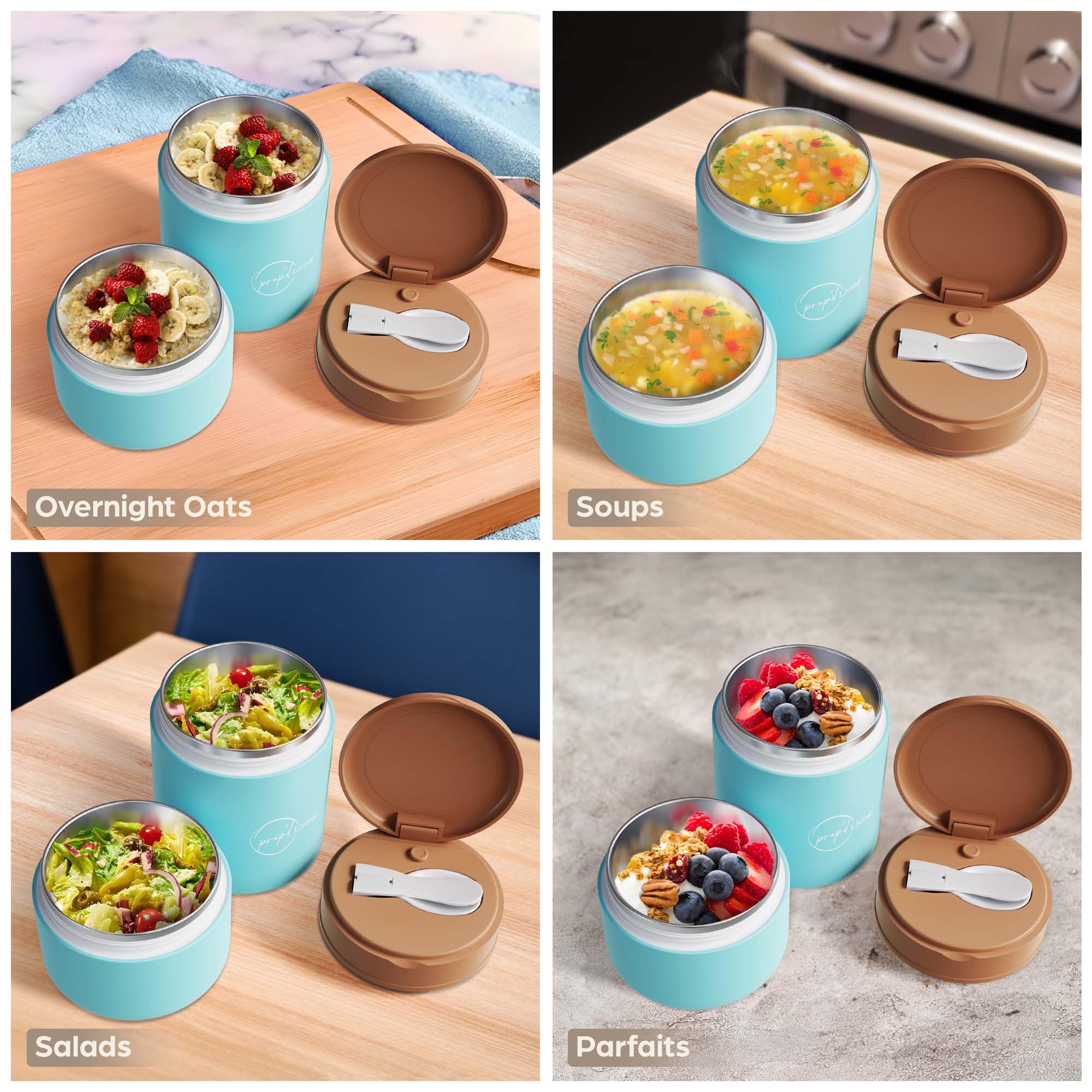 Prep'd Living Overnight Oats Containers with Lids - Portable Meal Prep