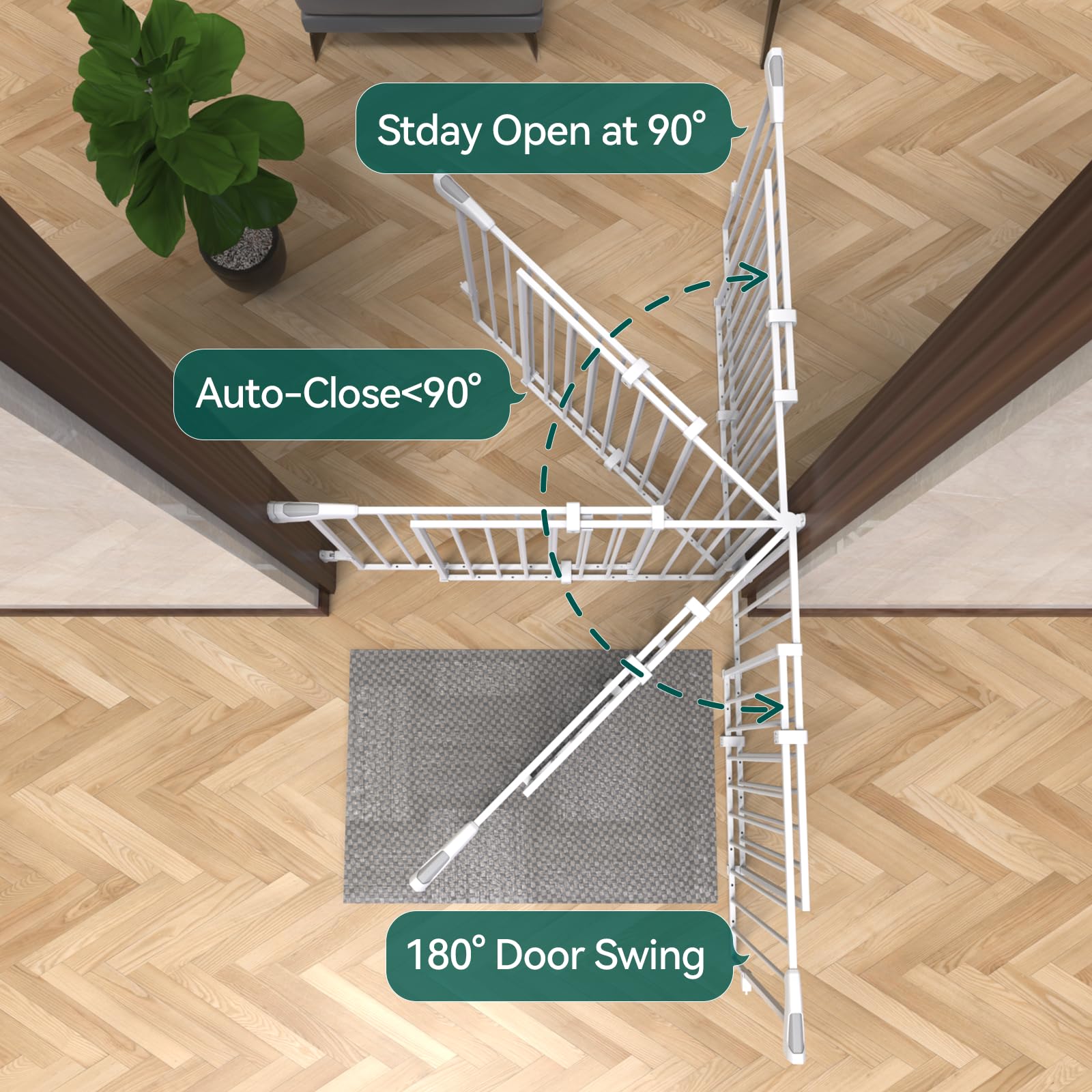 Babelio 66x109 cm No Bottom Bar Baby Gate for Babies, Elders and Pets(White)