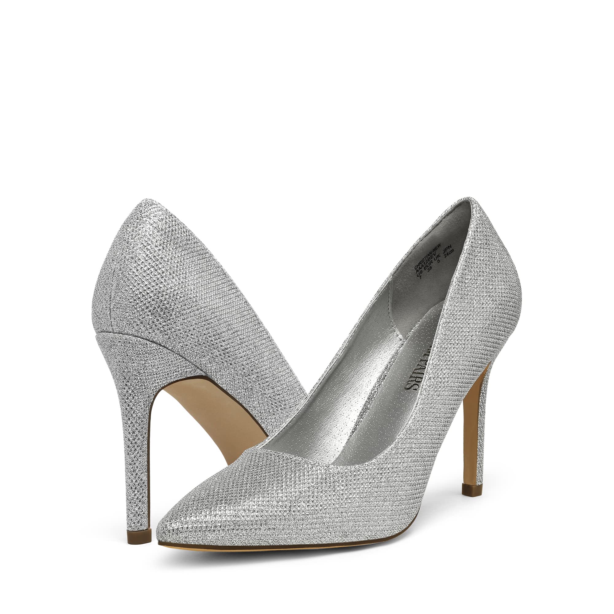 SIZE 41: DREAM PAIRS Women's Closed Toe High Heels Dress Pointed Toe Wedding Pump Shoes,Size 10,Silver/Glitter,Christian-New