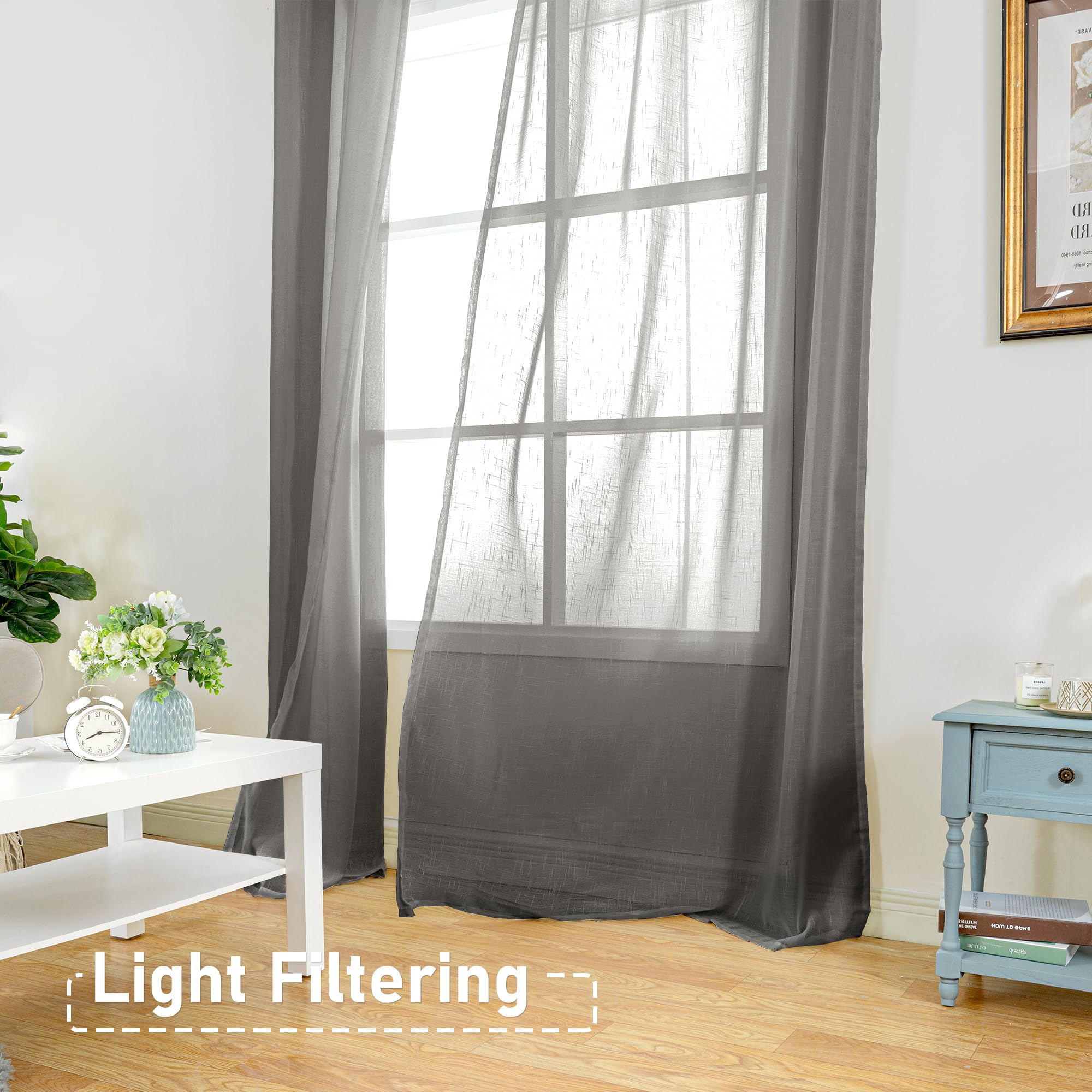 BGment Sheer Linen Curtains for Living Room 2 Panels Set