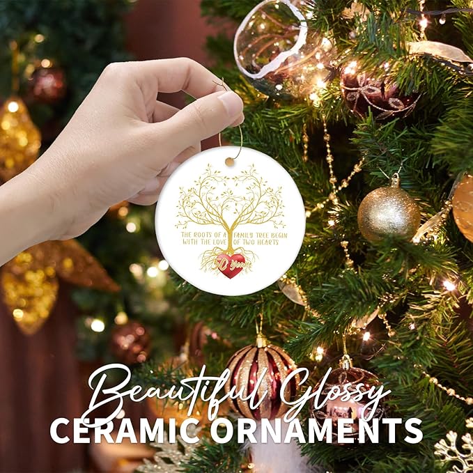 50th Wedding Anniversary Ornament – Ceramic Christmas Gift for Couple, Husband & Wife, Parents or Grandparents