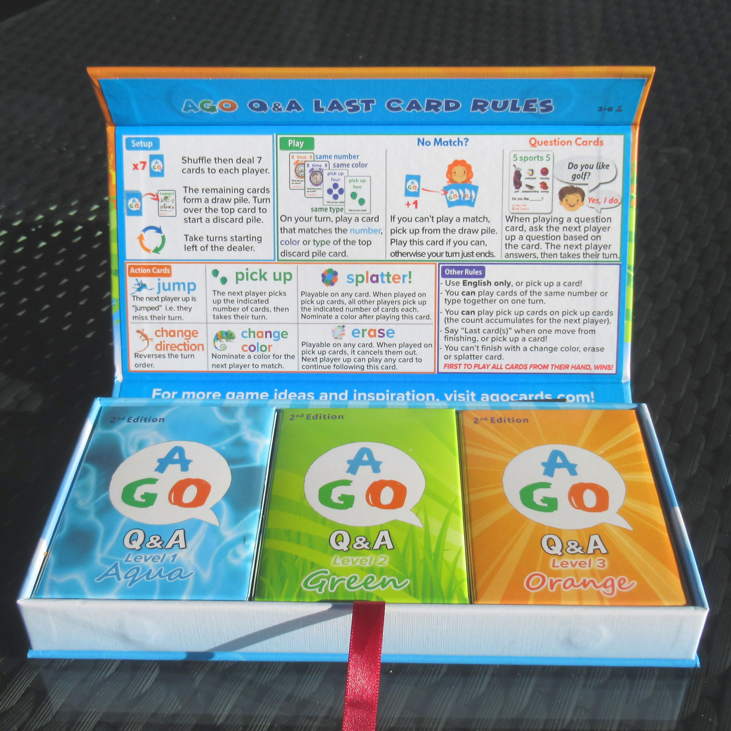 AGO QnA ESL Card Game for Learning English. 3 Level Box Set. Practice English Conversation Through Play!