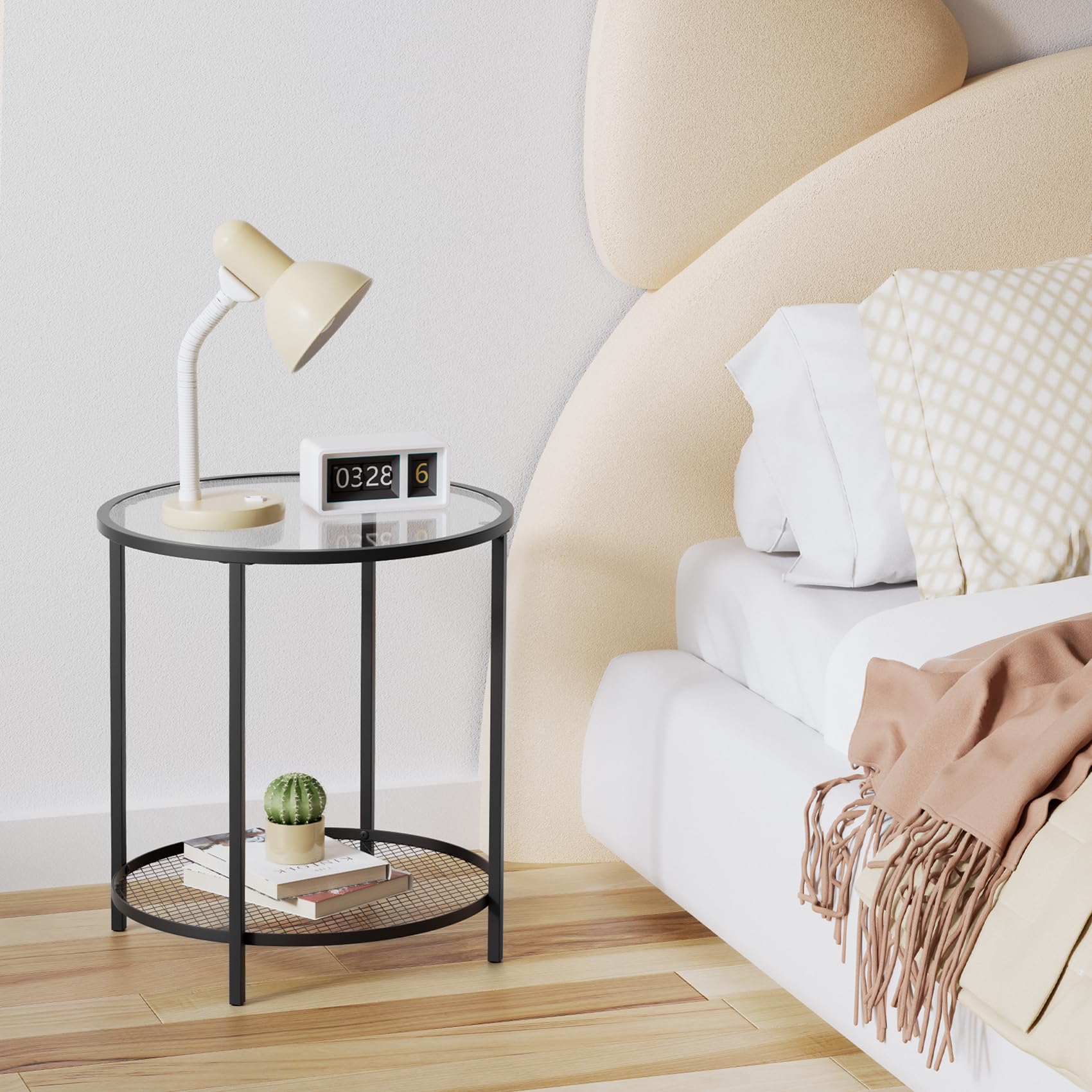 CADANI End Table, Glass Side Table with Open Storage