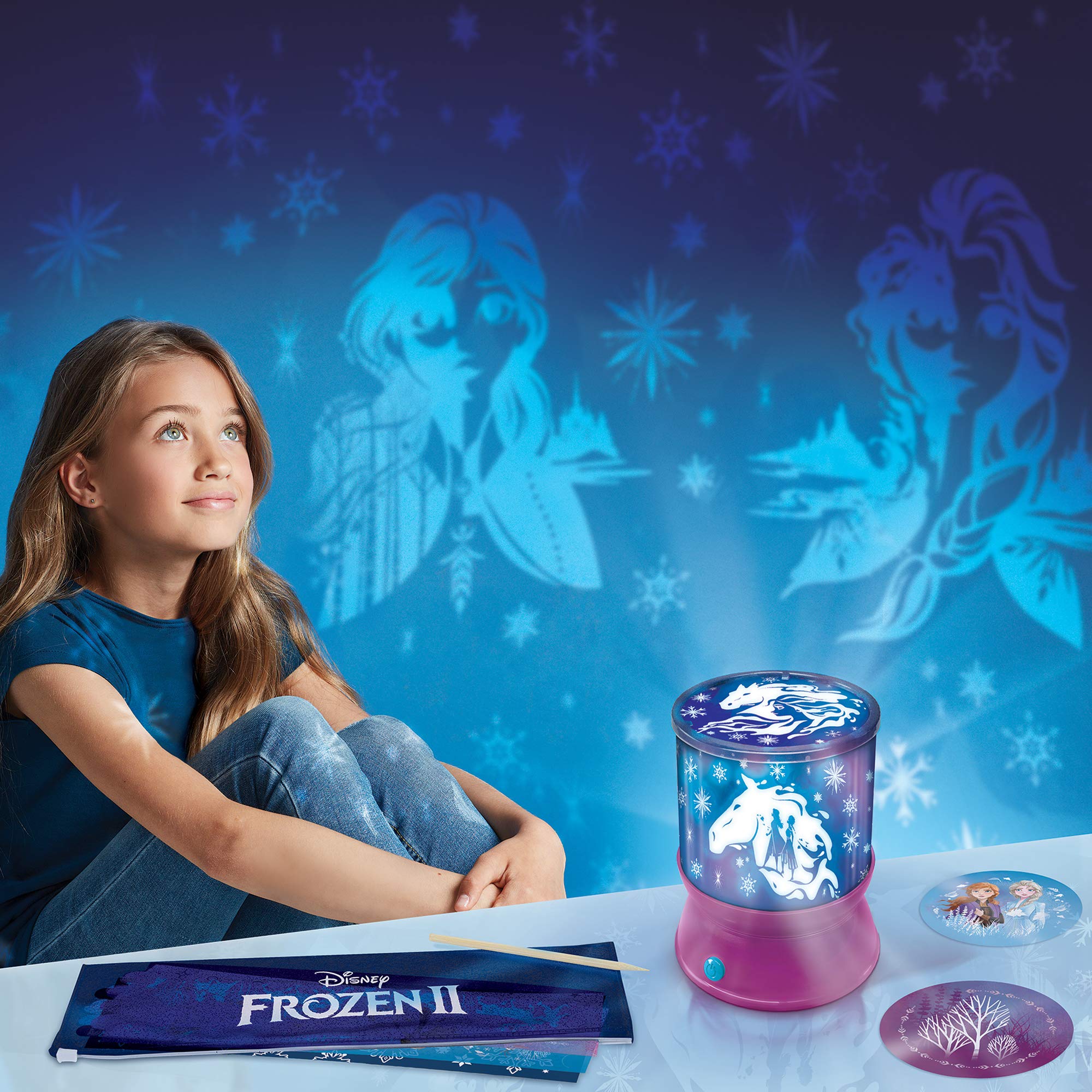 Make It Real Disney Frozen 2 Starlight Projector for Girls - DIY Ceiling Projector Kit with Stencils & Scratch-Art Film, Illuminates Bedrooms with Frozen 2 Scenes - Creative Gift for Ages 8