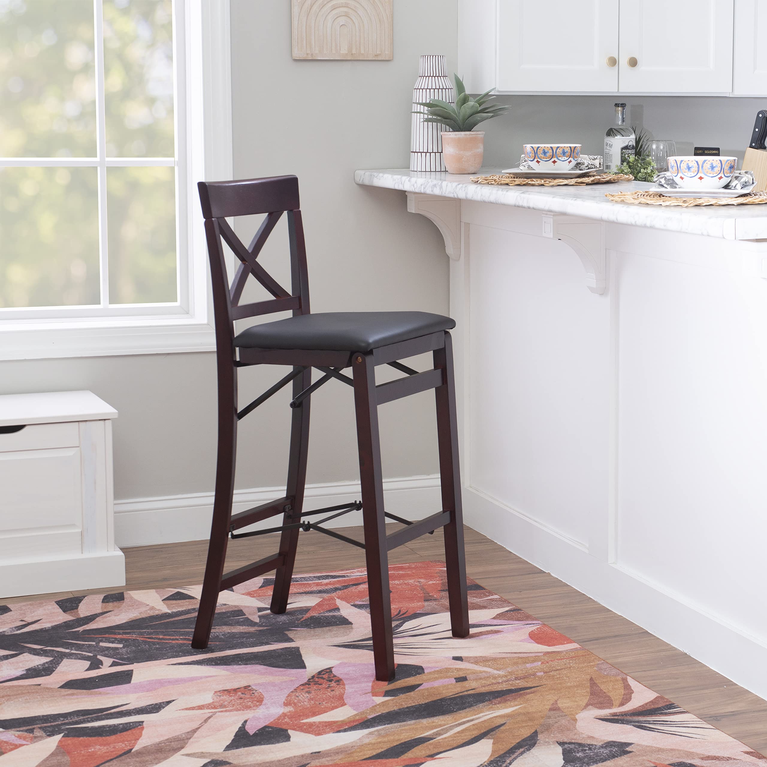 Linon Triena X Back Folding Bar Stool, Merlot/Brown