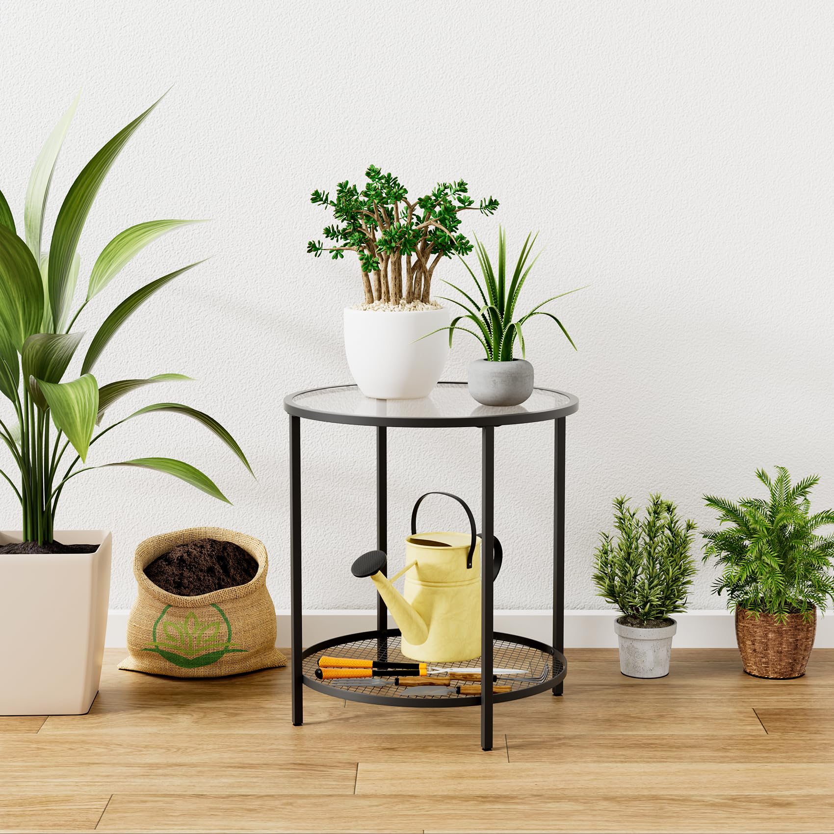 CADANI End Table, Glass Side Table with Open Storage