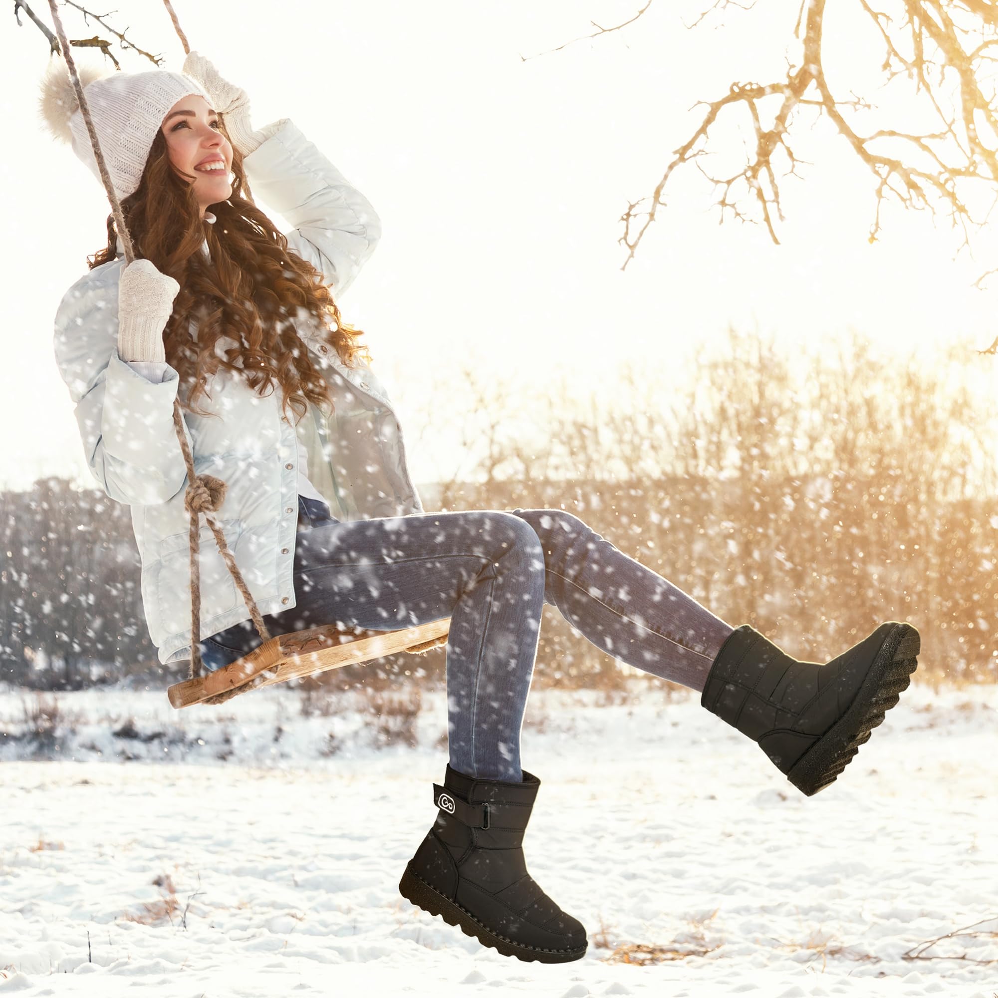 SIZE: 39 - Ablanczoom Womens Winter Snow Boots With Warm Fur Lining Comfortable Non Slip Ankle Booties Outdoor Waterproof Walking Boots for Women