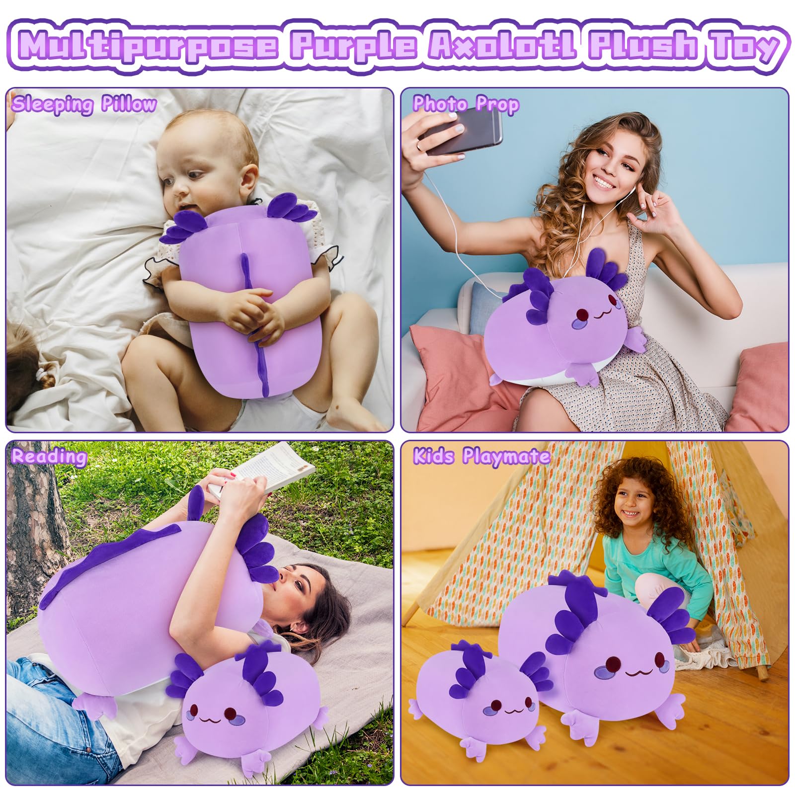 Cute Plush Pillow Stuffed Animal, (Purple Salamander,40 cm)