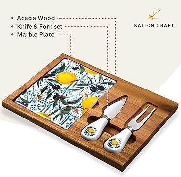 KAITON CRAFT Charcuterie Boards - Wooden Cheese Server Tray with Knife Set, Chauratri Serving Gift for Mothers Day, Anniversary, Party & Kids, Food Tabla de Quesos