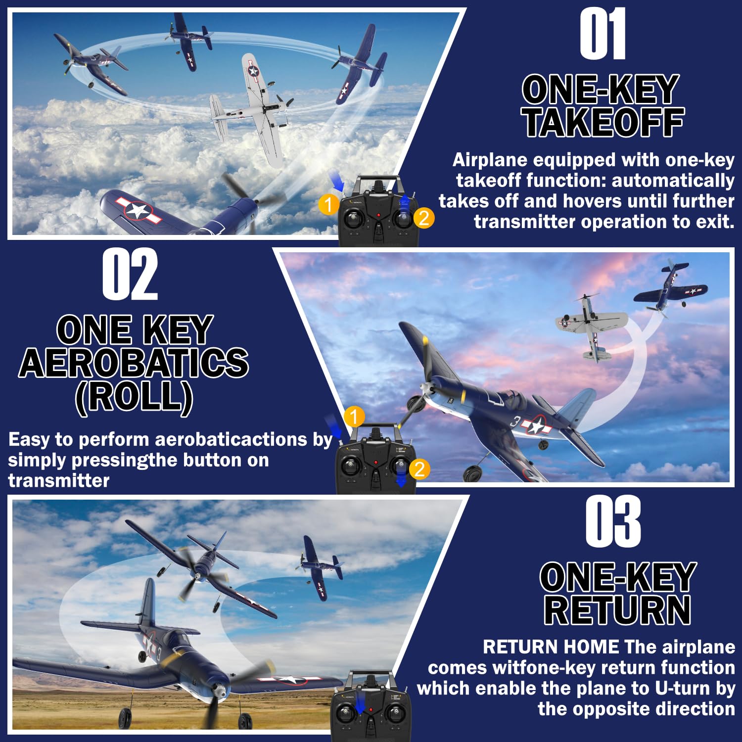 LEAMBE RC Plane 4 Channel Remote Controlled Aircraft Ready to Fly, One Key Aerobatic and One-Key U-Turn, Easy Control for Beginners, F4U Corsair RC Airplane Best Gift for Advanced Kids